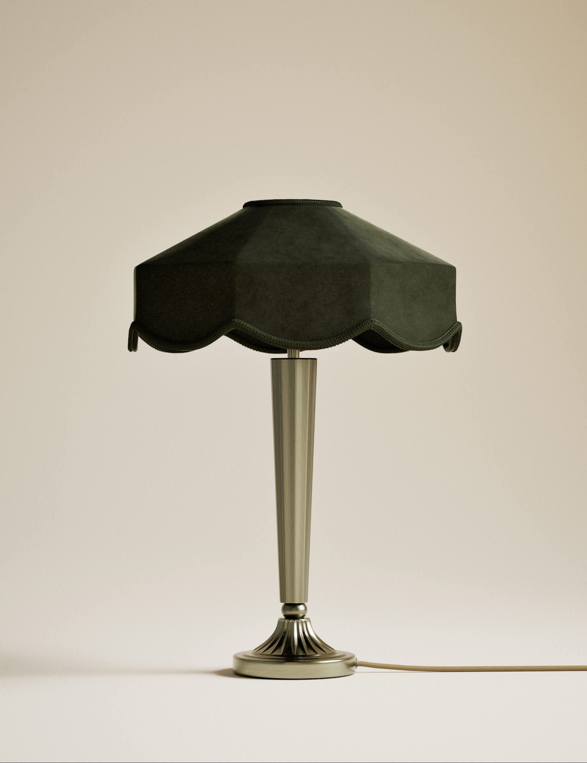 Deco velvet scallop shade table lamp with brass base - British product