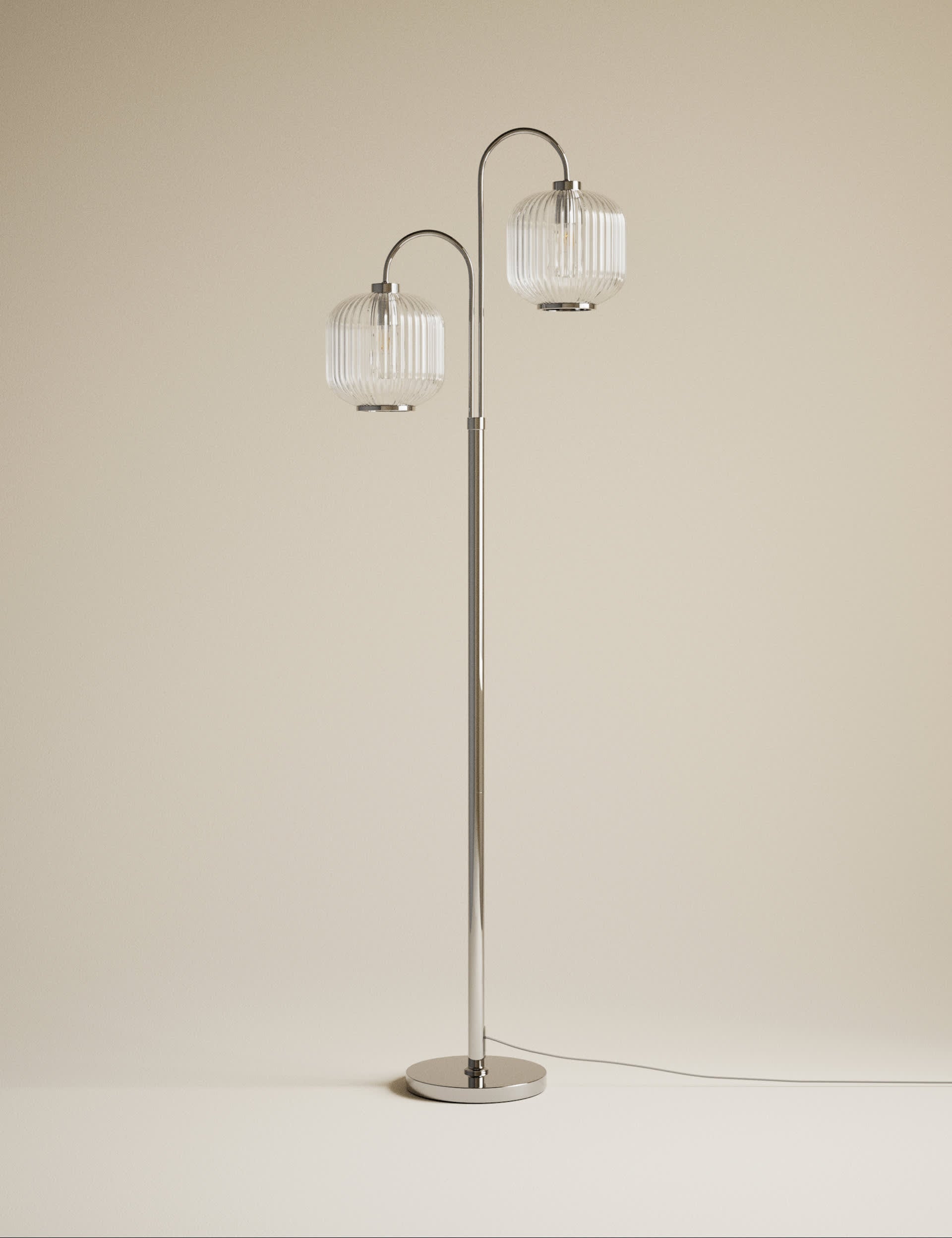 Amelia ridged floor lamp with polished chrome finish, UK version