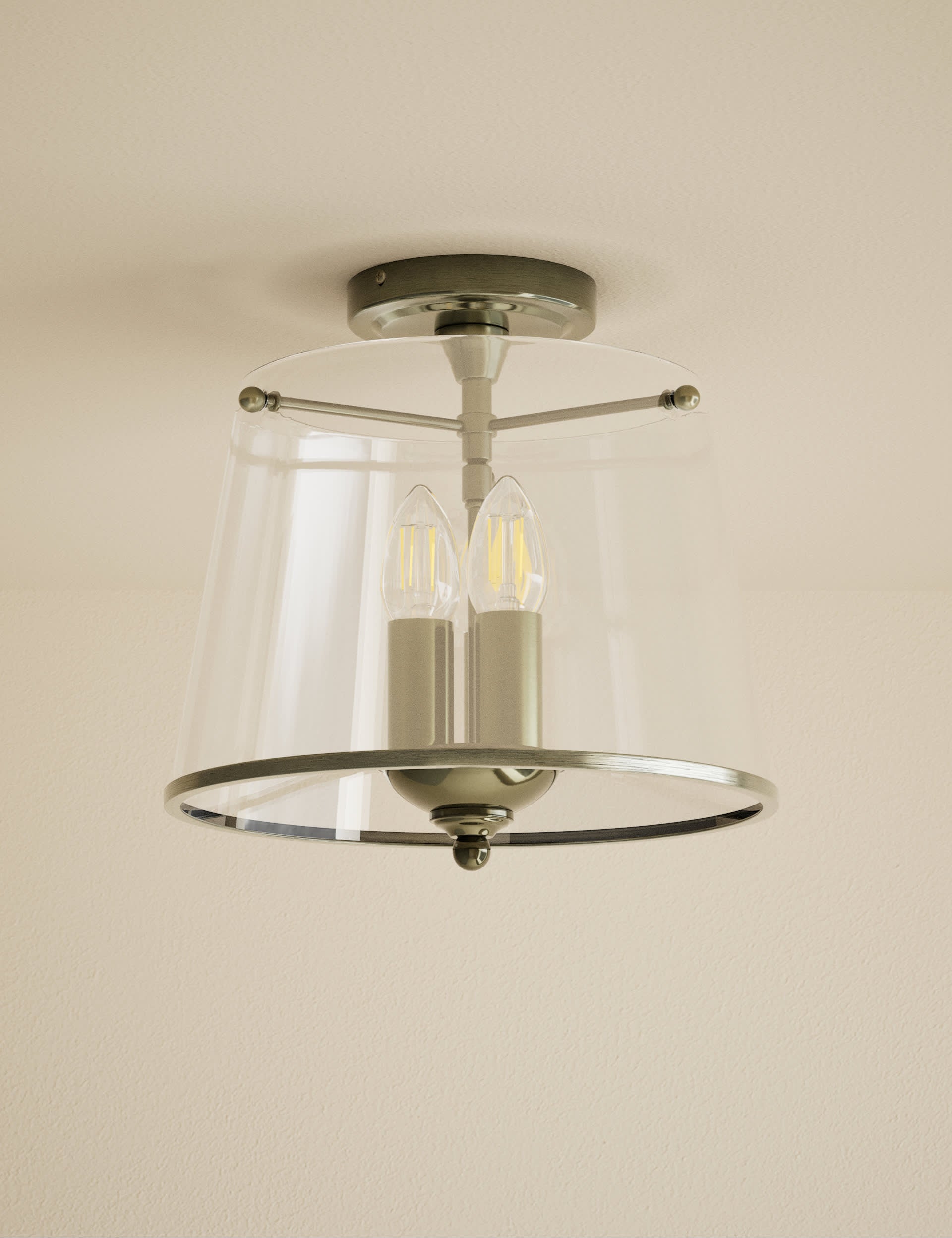 Elisabeth glass flush ceiling light with brass trims UK version