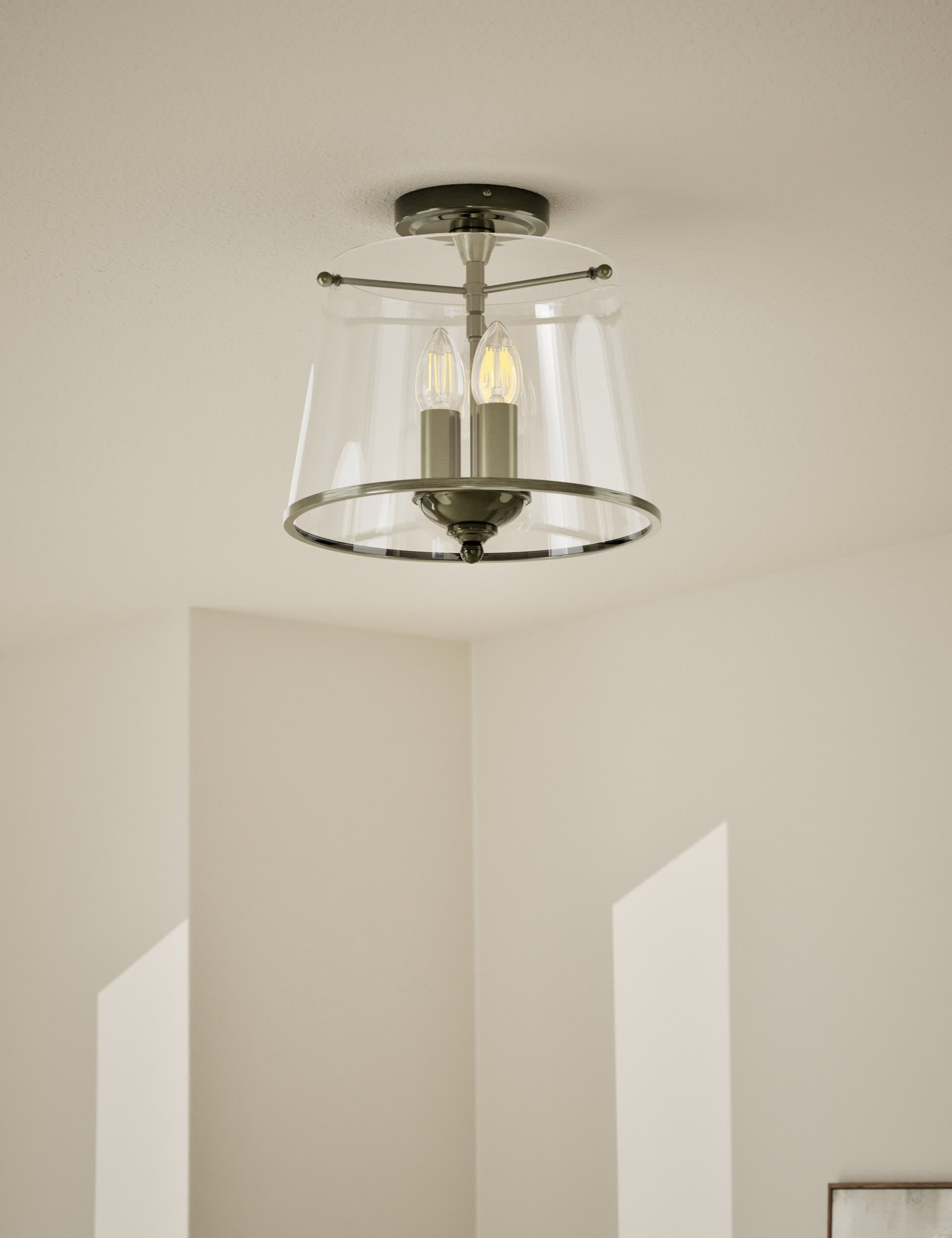 Elisabeth glass flush ceiling light with brass trims UK version