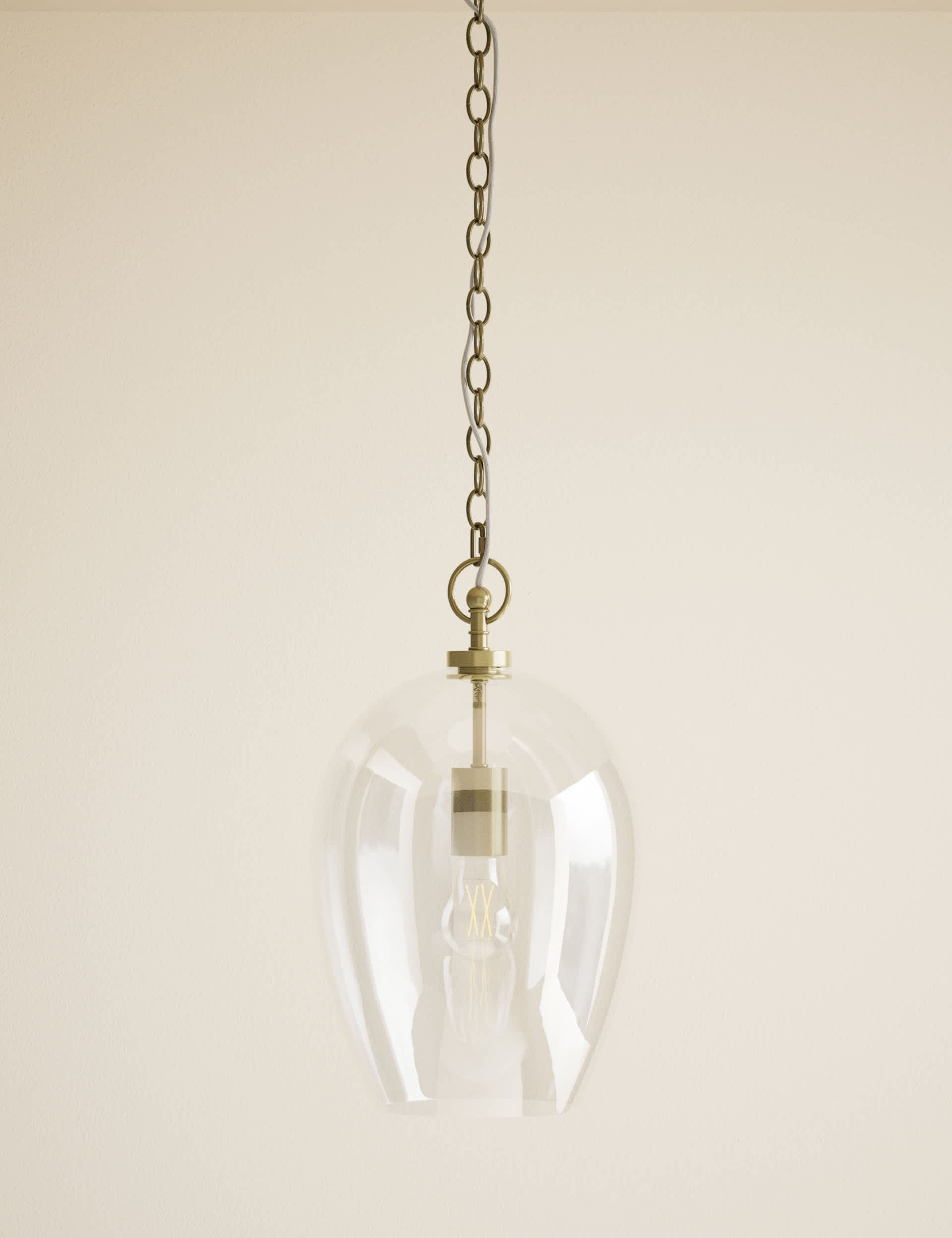 Glass pendant light clear glass shade metal chain - British product