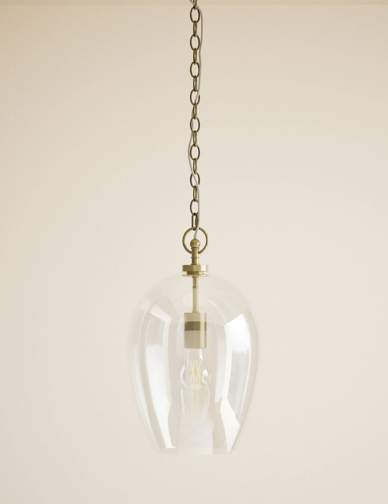 Glass pendant light clear glass shade metal chain - British product