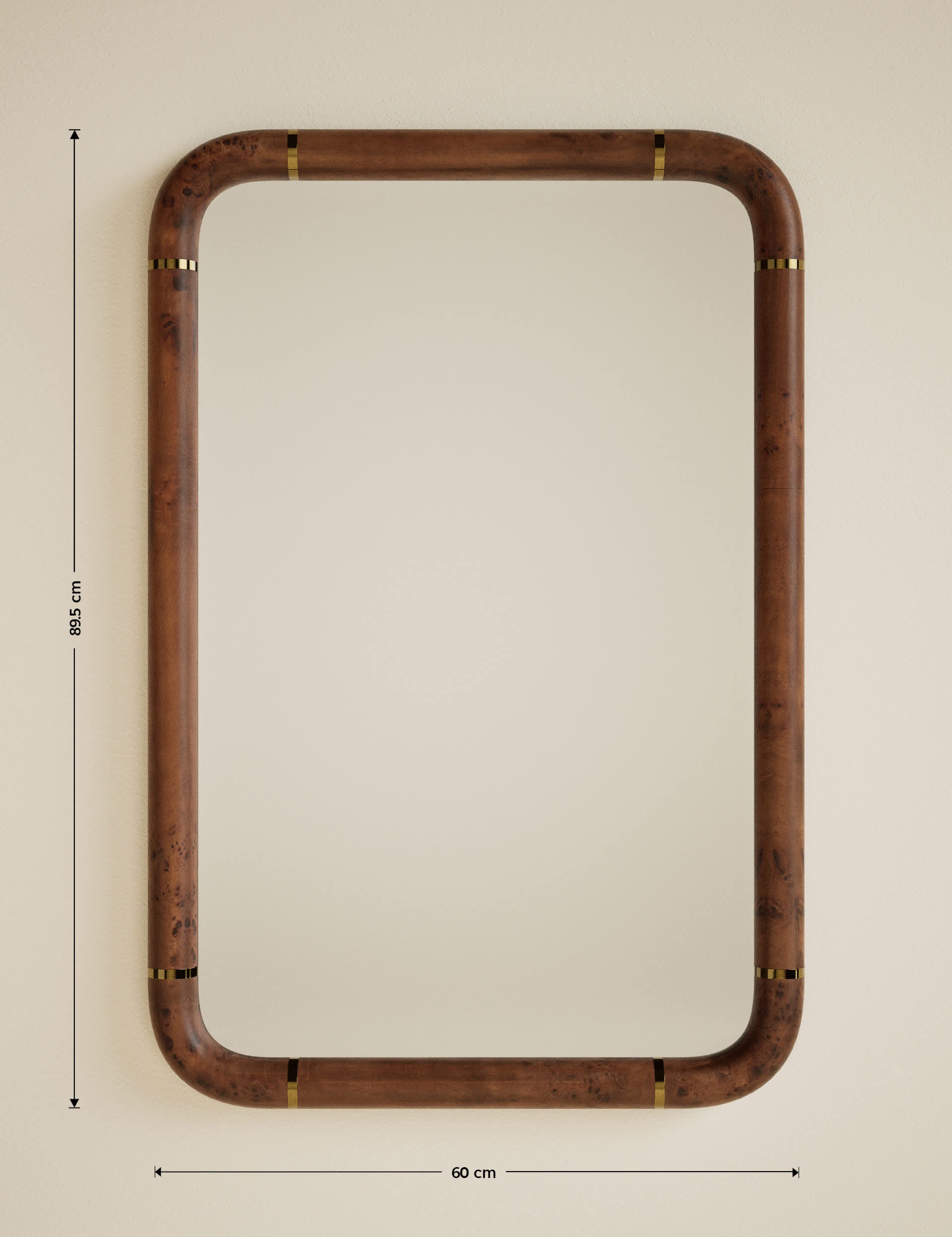 Burl wood veneer rectangular wall mirror 90cm x 60cm - British product
