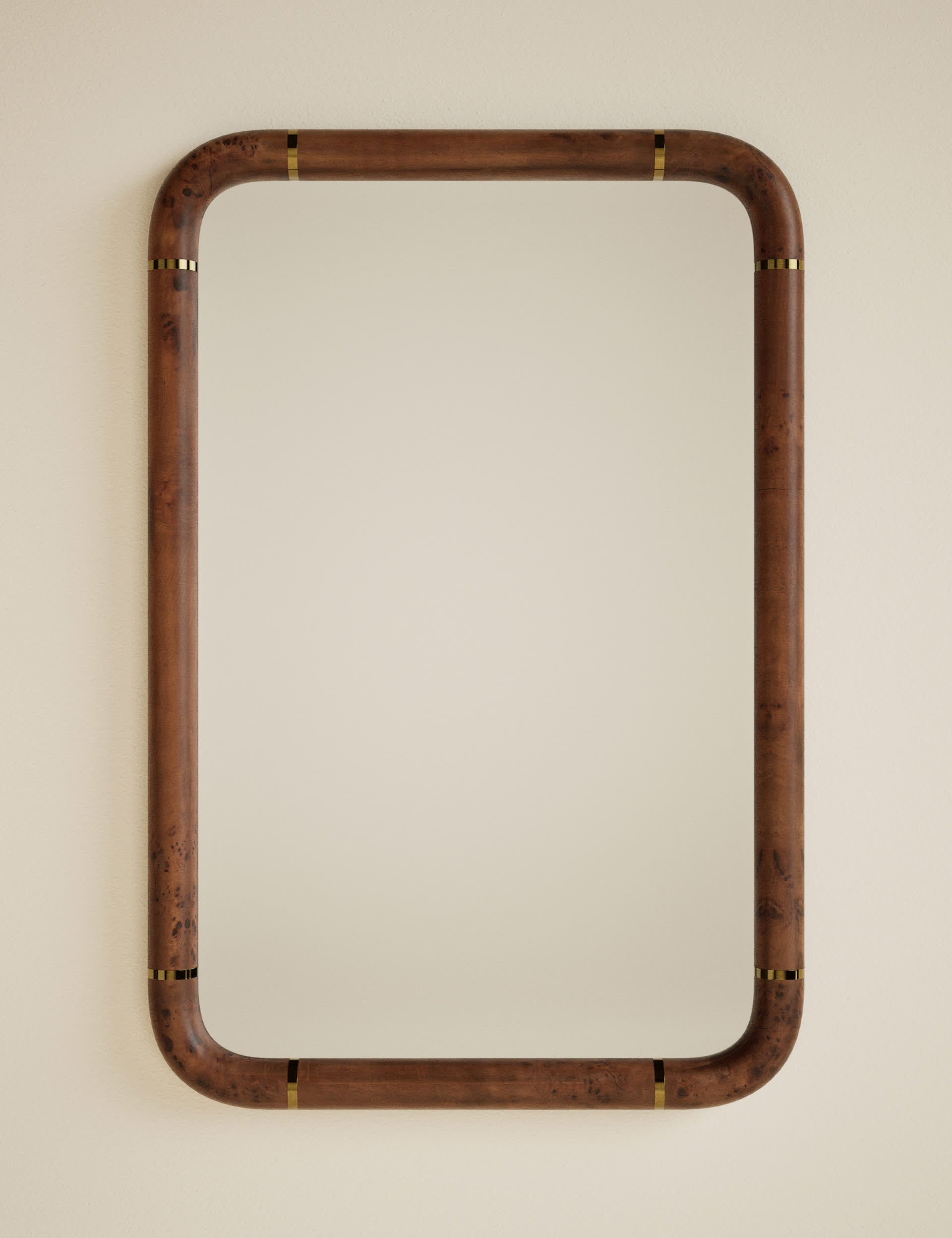 Burl wood veneer rectangular wall mirror 90cm x 60cm - British product