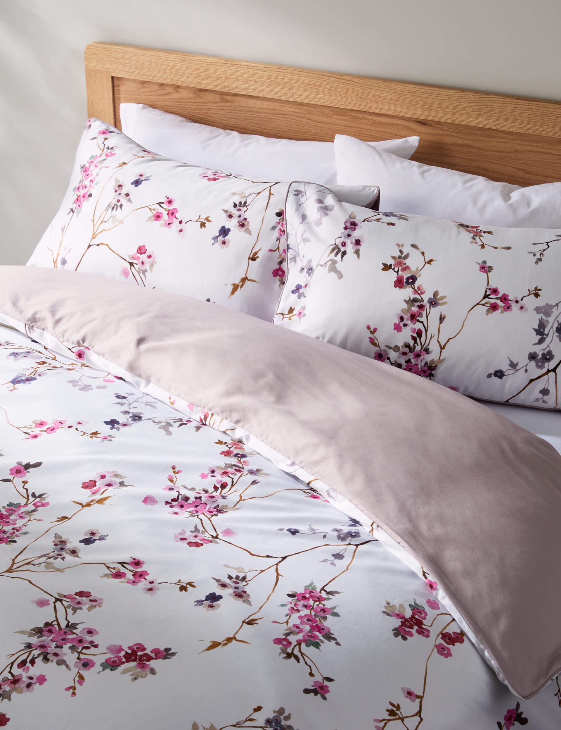 Pure cotton sateen cherry blossom bedding set, imported from the UK