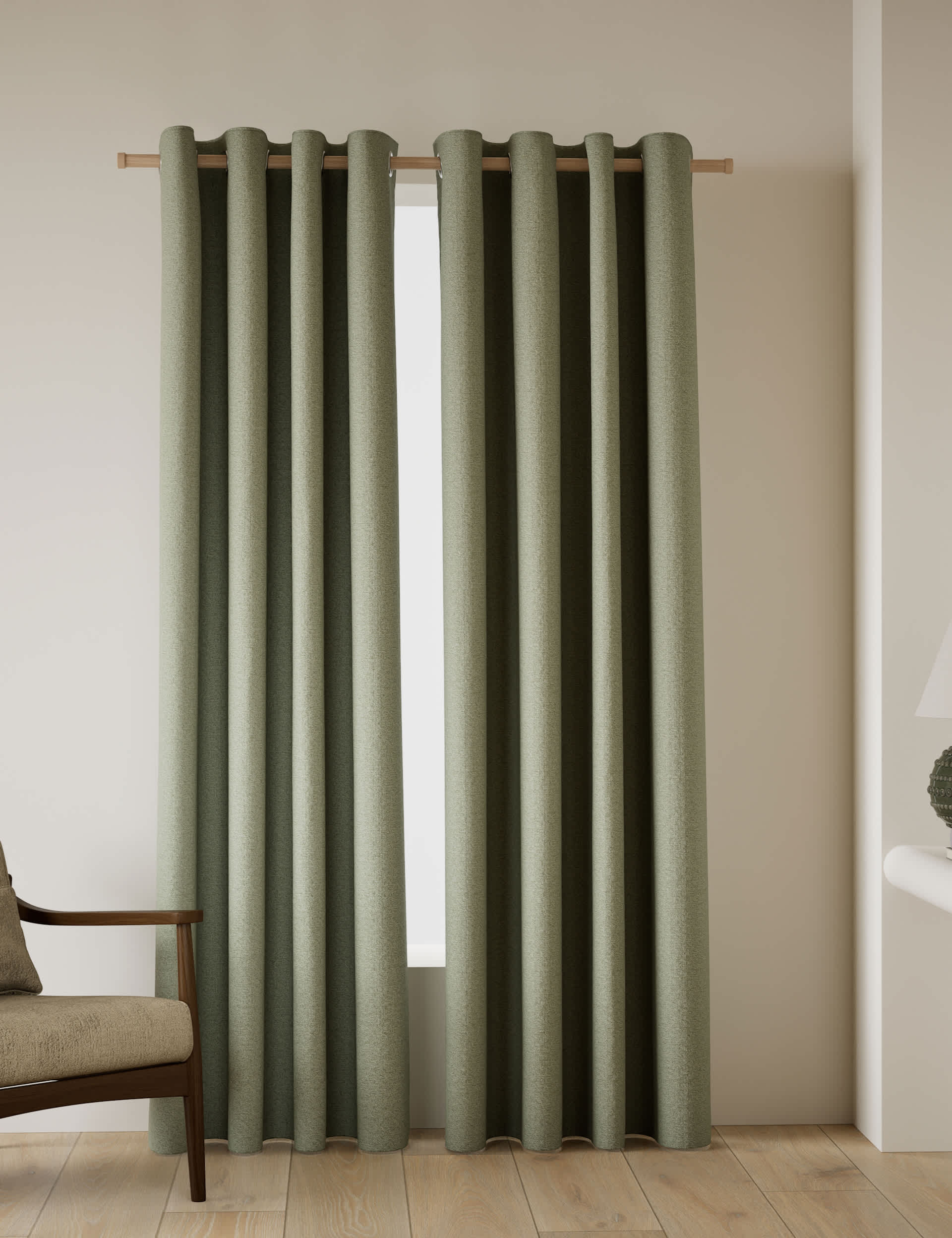 Basketweave eyelet curtains, imported from the UK