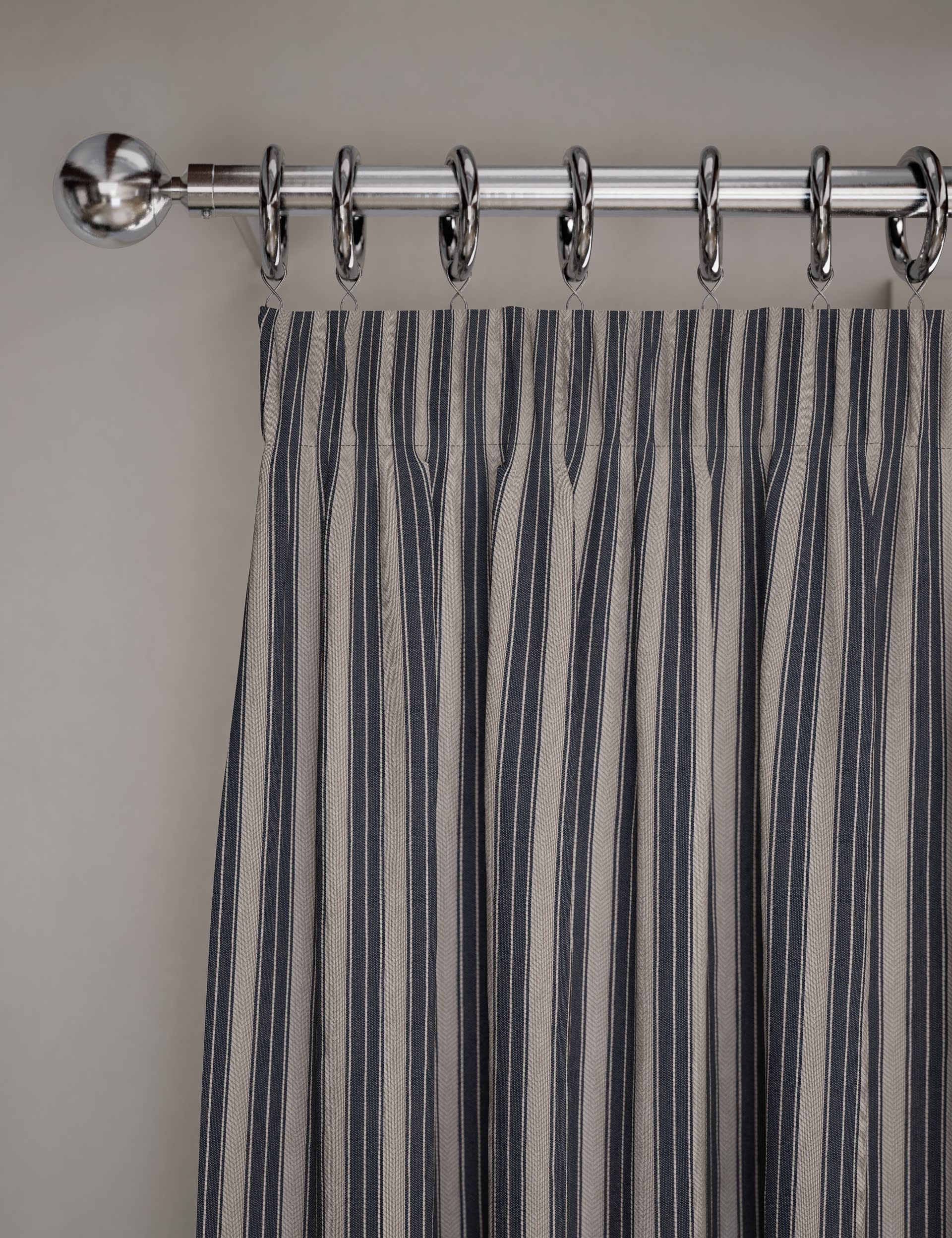 Cotton rich striped pencil pleat curtains - British product