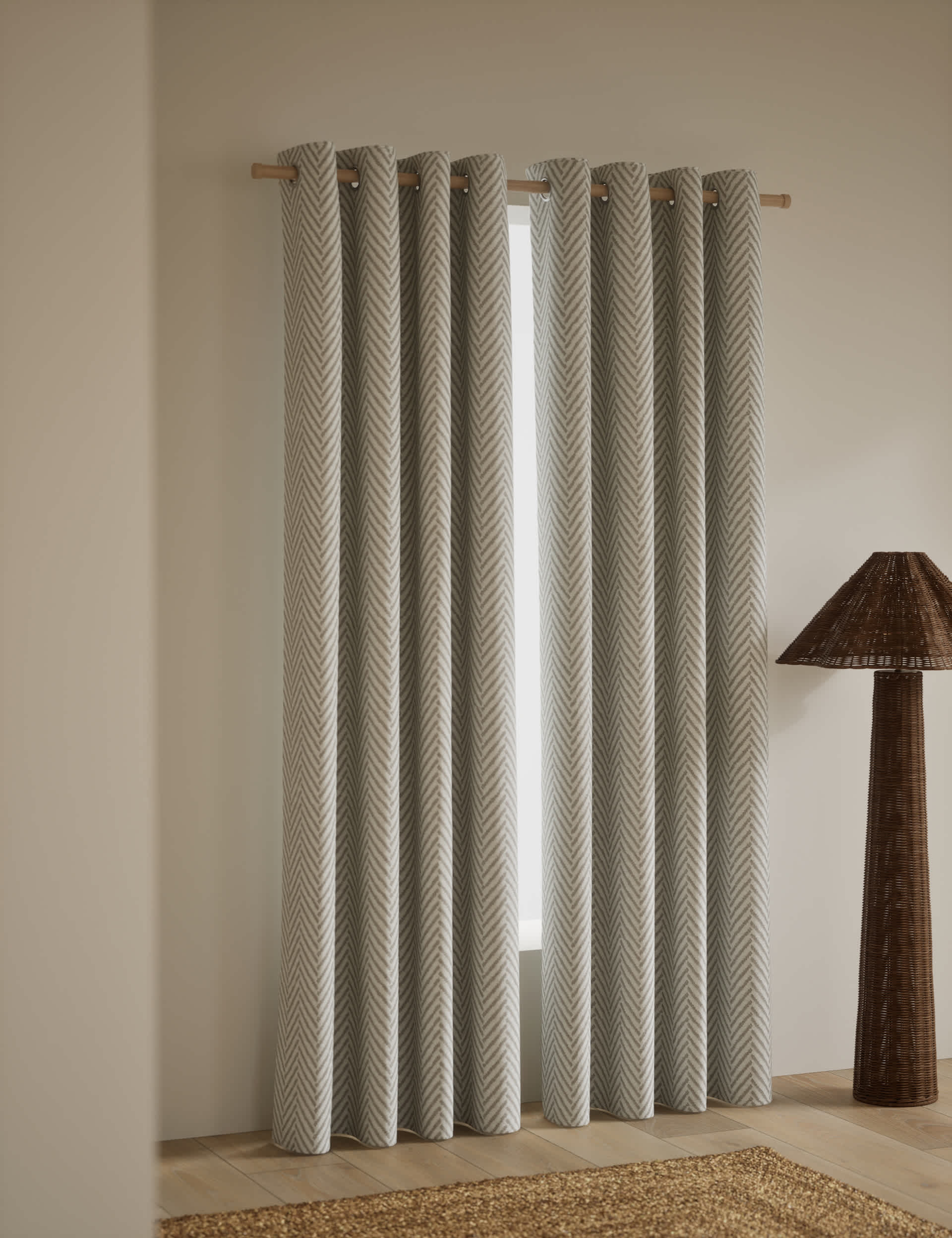 Textured herringbone eyelet curtains (British brand)