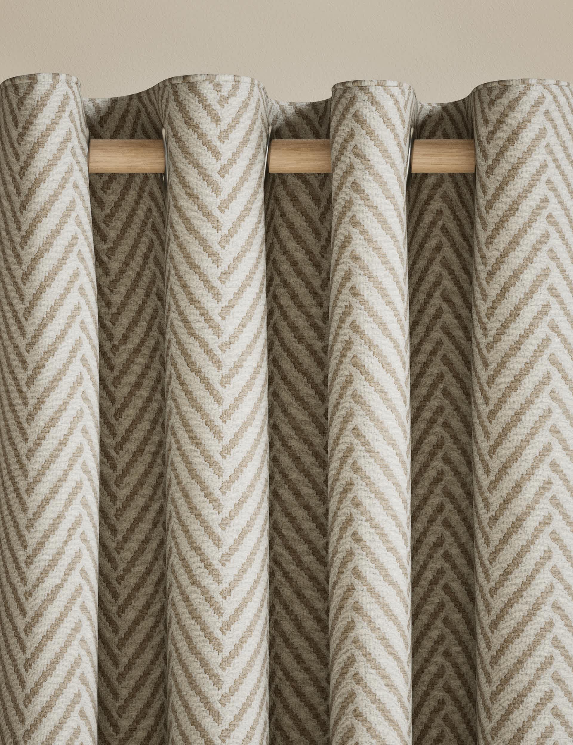 Textured herringbone eyelet curtains (British brand)
