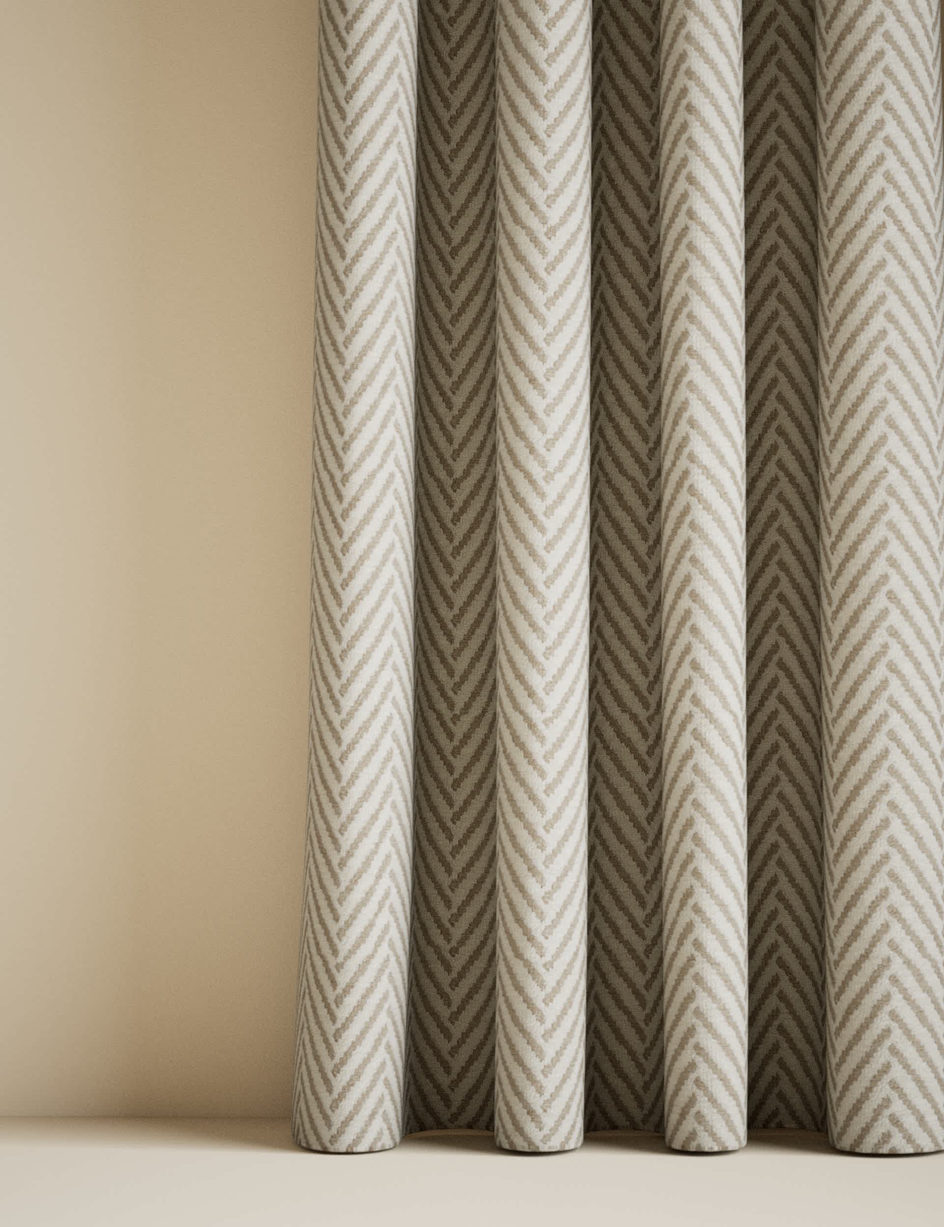 Textured herringbone eyelet curtains (British brand)