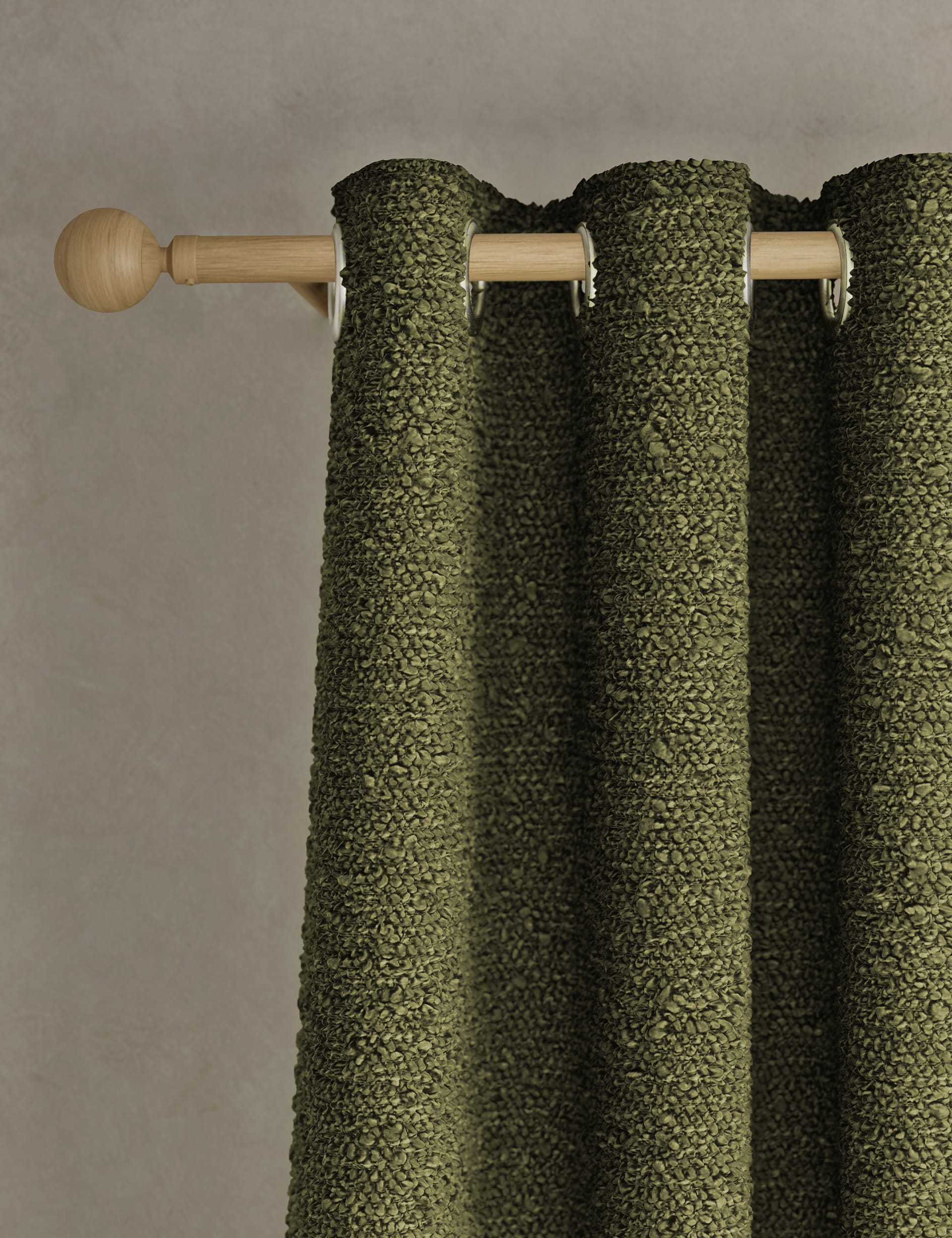 Bouclé eyelet curtains 100% polyester, imported from the UK