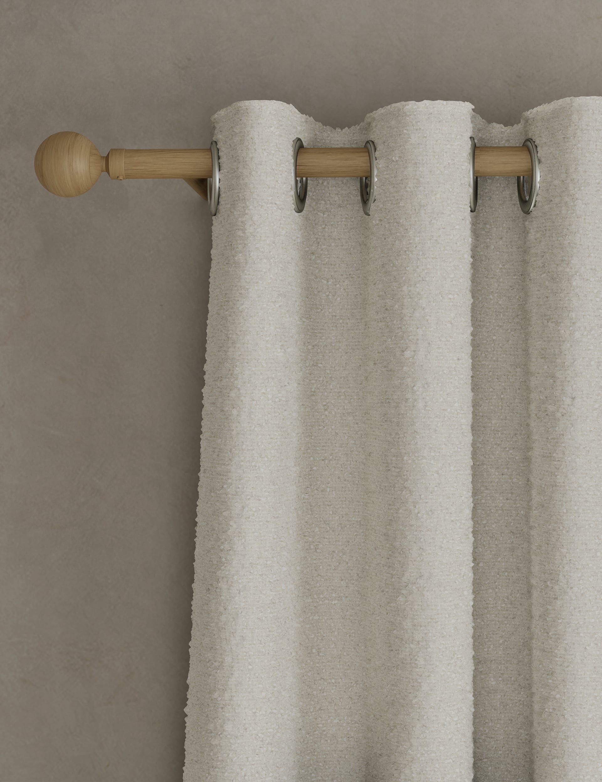 Bouclé eyelet curtains 100% polyester, imported from the UK