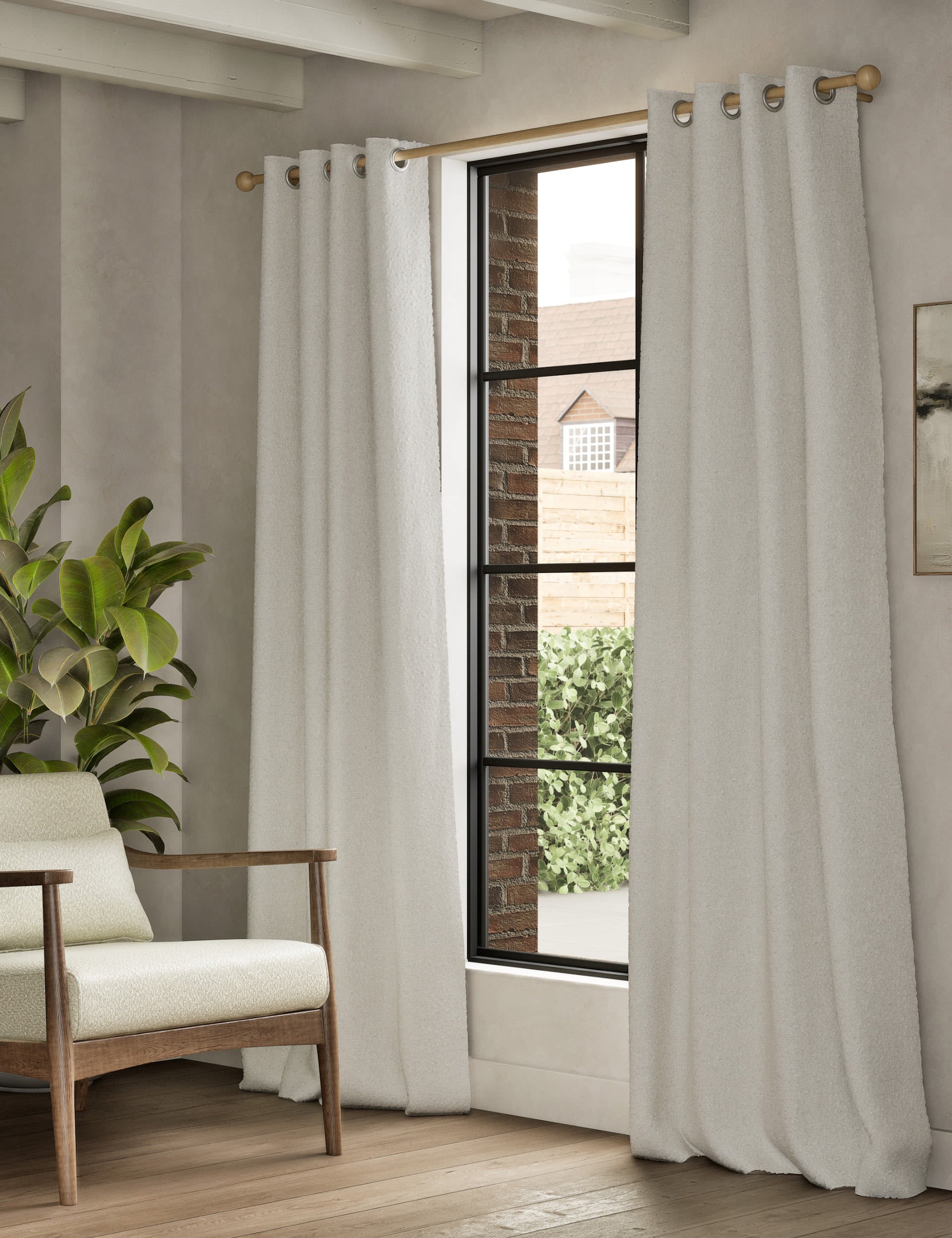 Bouclé eyelet curtains 100% polyester, imported from the UK