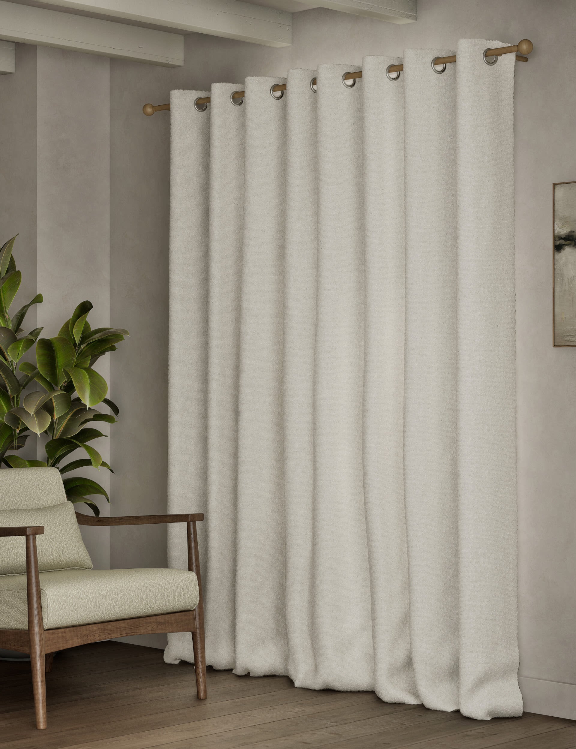 Bouclé eyelet curtains 100% polyester, imported from the UK