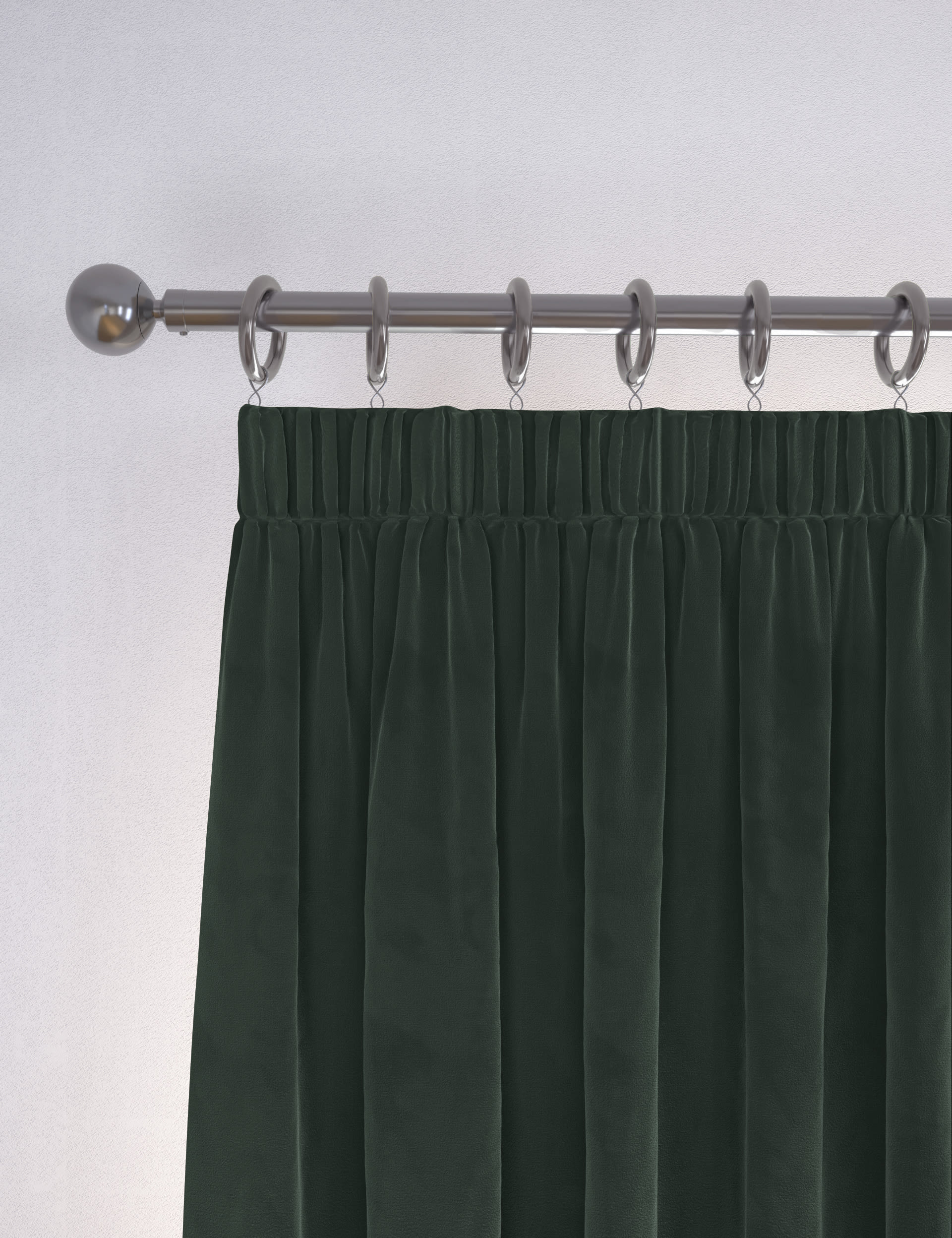 Velvet pencil pleat curtains with thermal lining, imported from the UK