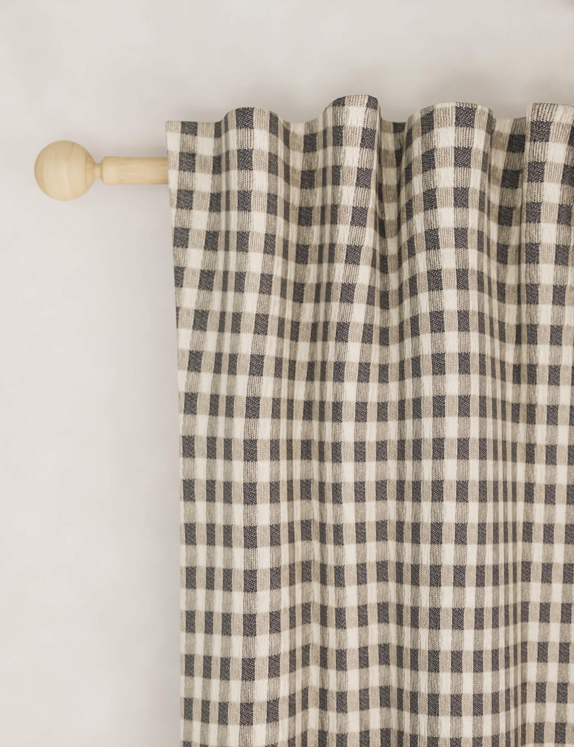 Chenille gingham blackout curtains with multiway header - British product