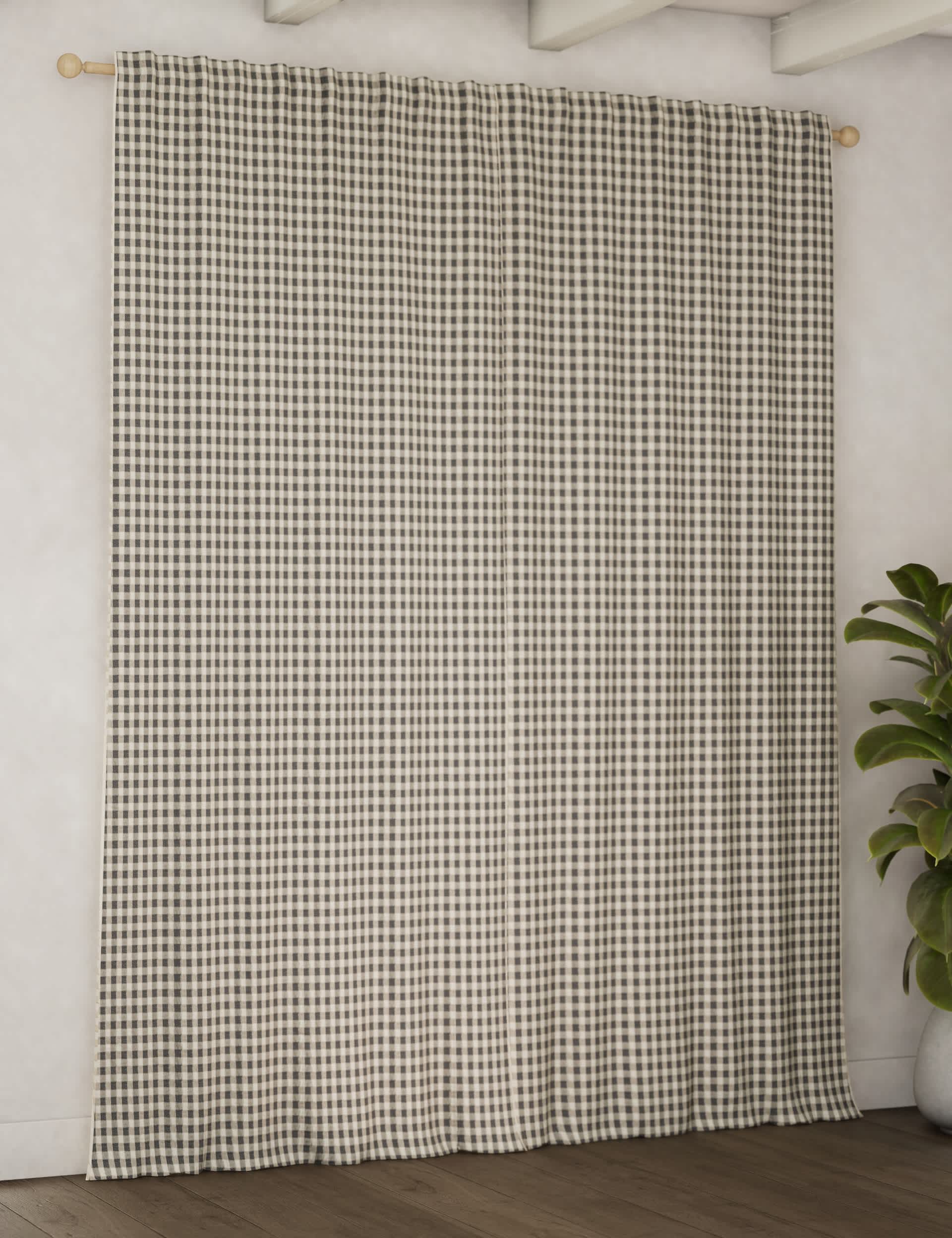 Chenille gingham blackout curtains with multiway header - British product