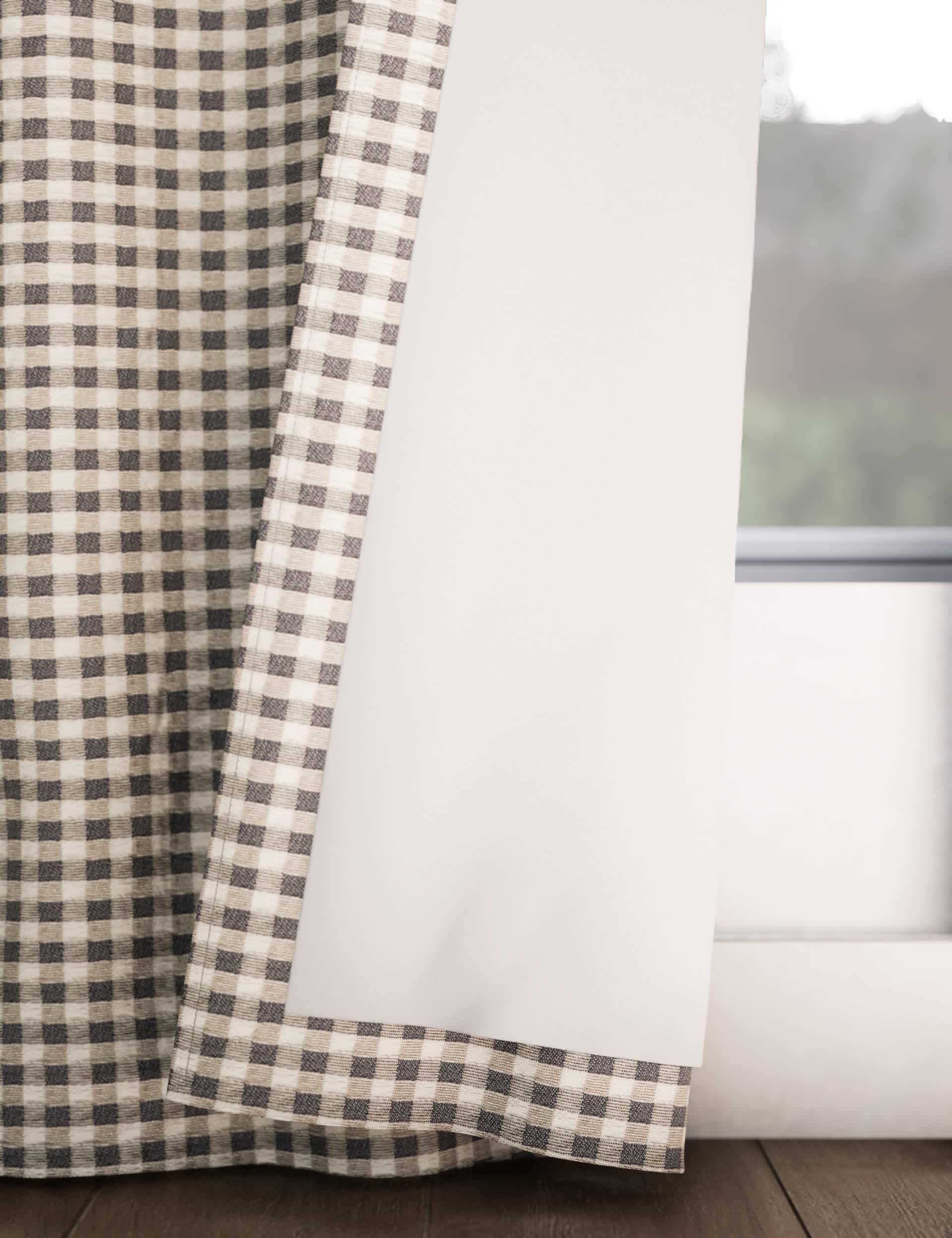 Chenille gingham blackout curtains with multiway header - British product