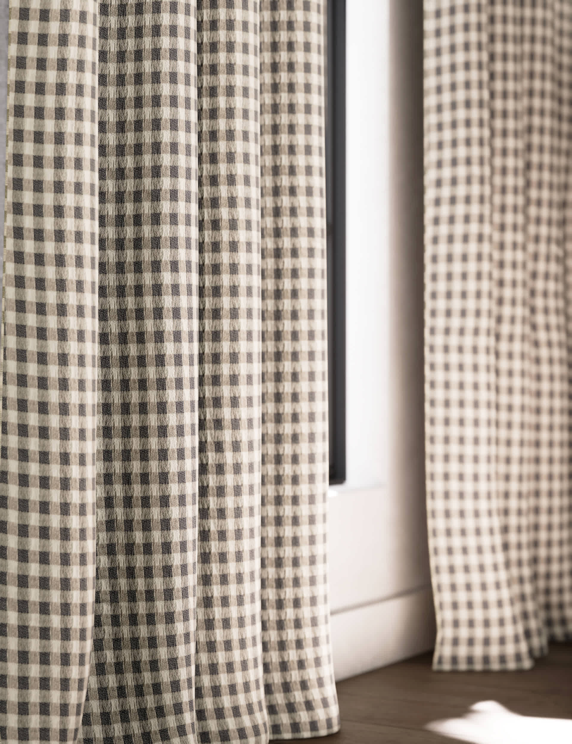 Chenille gingham blackout curtains with multiway header - British product