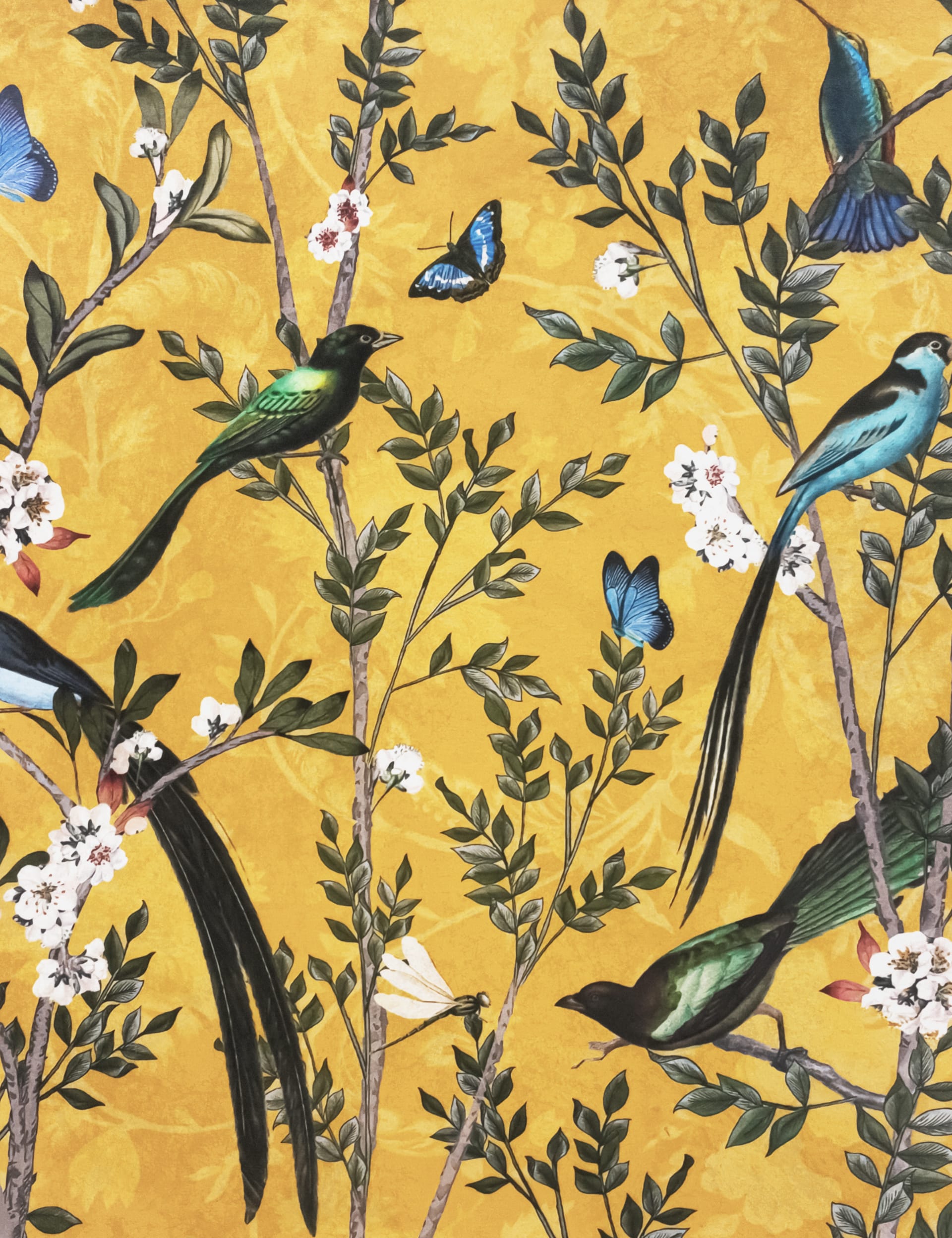 Velvet spring bird cushion 45cm square in polyester, UK version