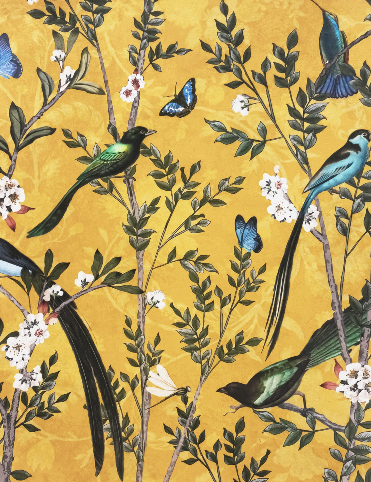 Velvet spring bird cushion 45cm square in polyester, UK version