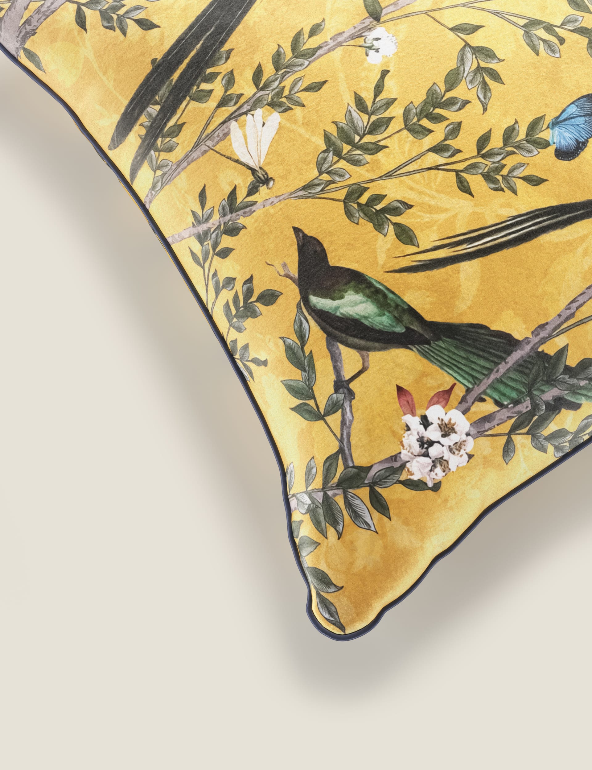 Velvet spring bird cushion 45cm square in polyester, UK version