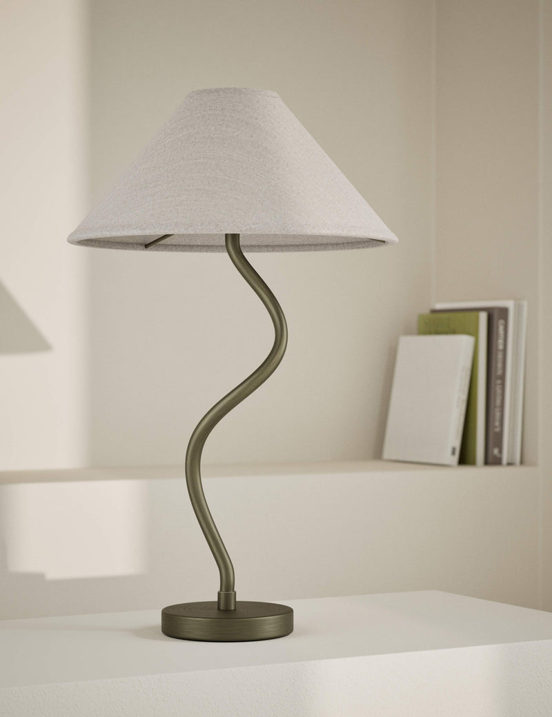 Hallie table lamp with gold base and fabric shade - British product