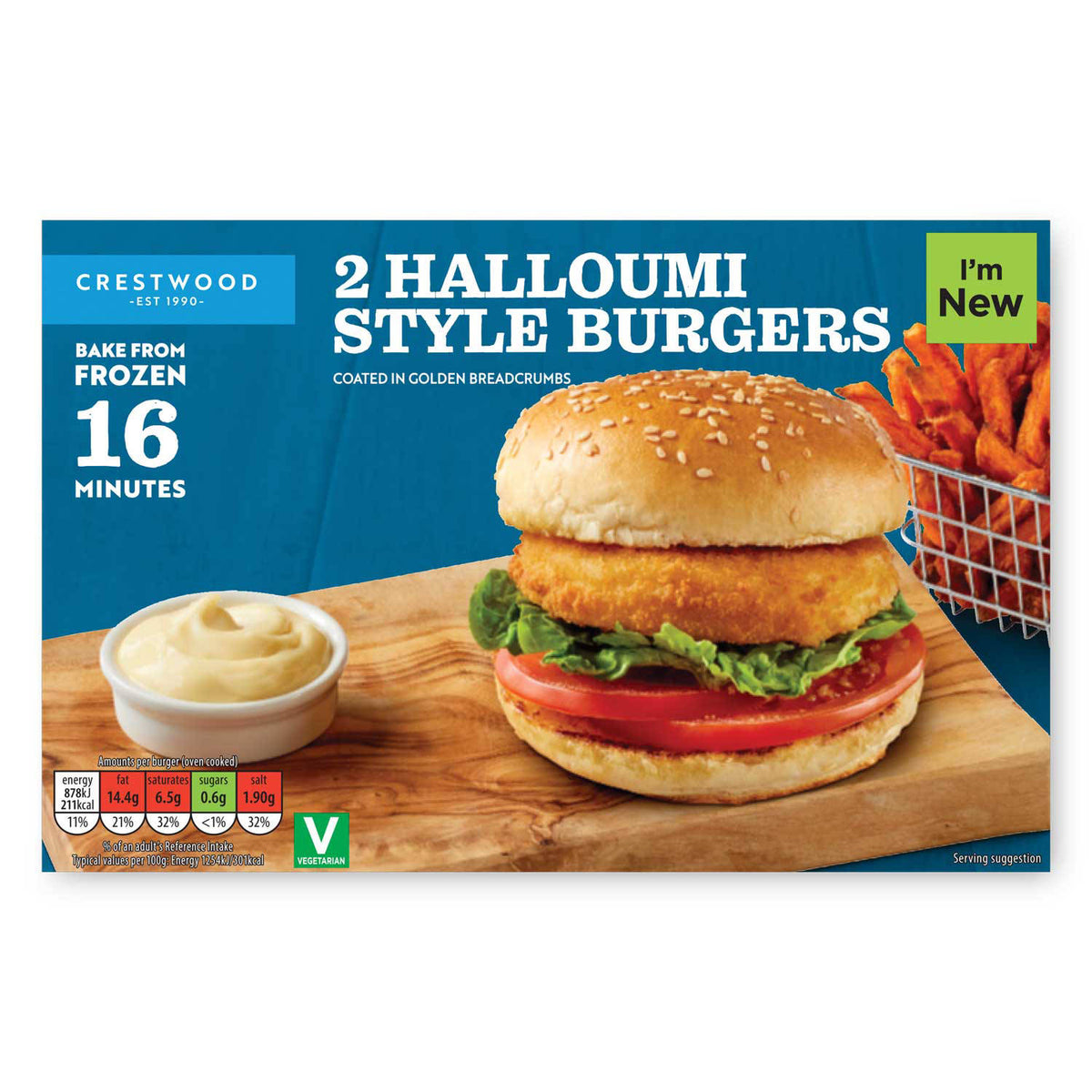 Halloumi and soft cheese burger, imported from the UK
