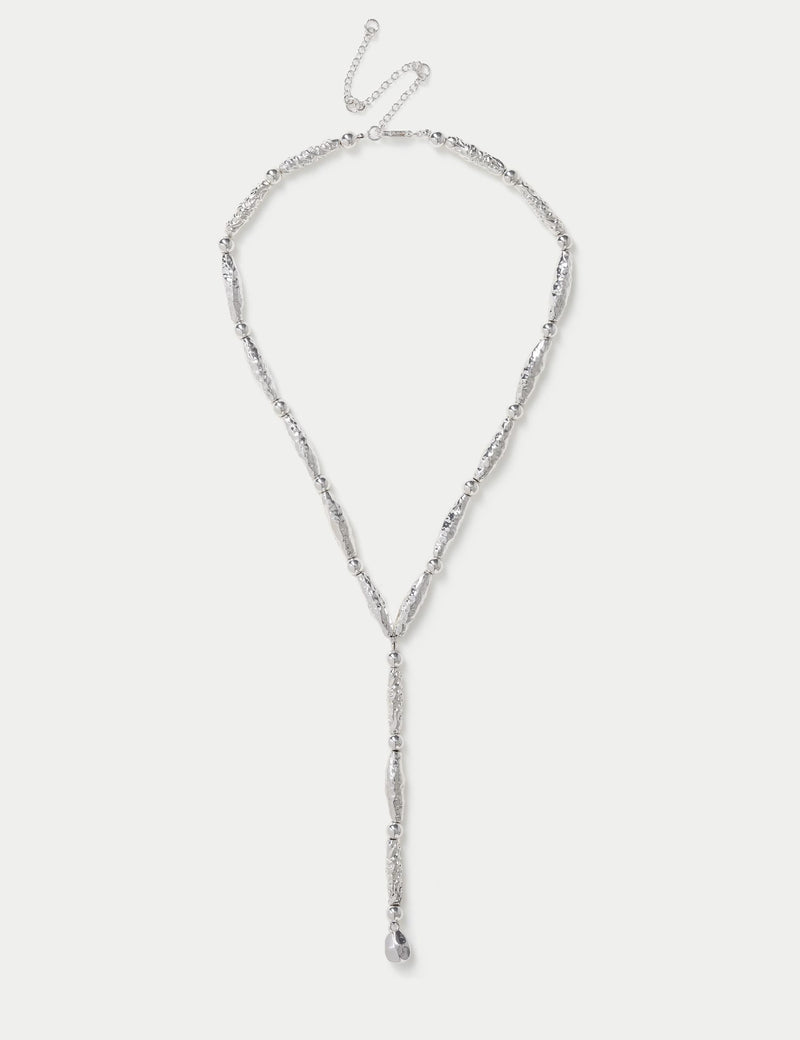Hammered bead Y-necklace in 90% zinc and 10% brass - British product
