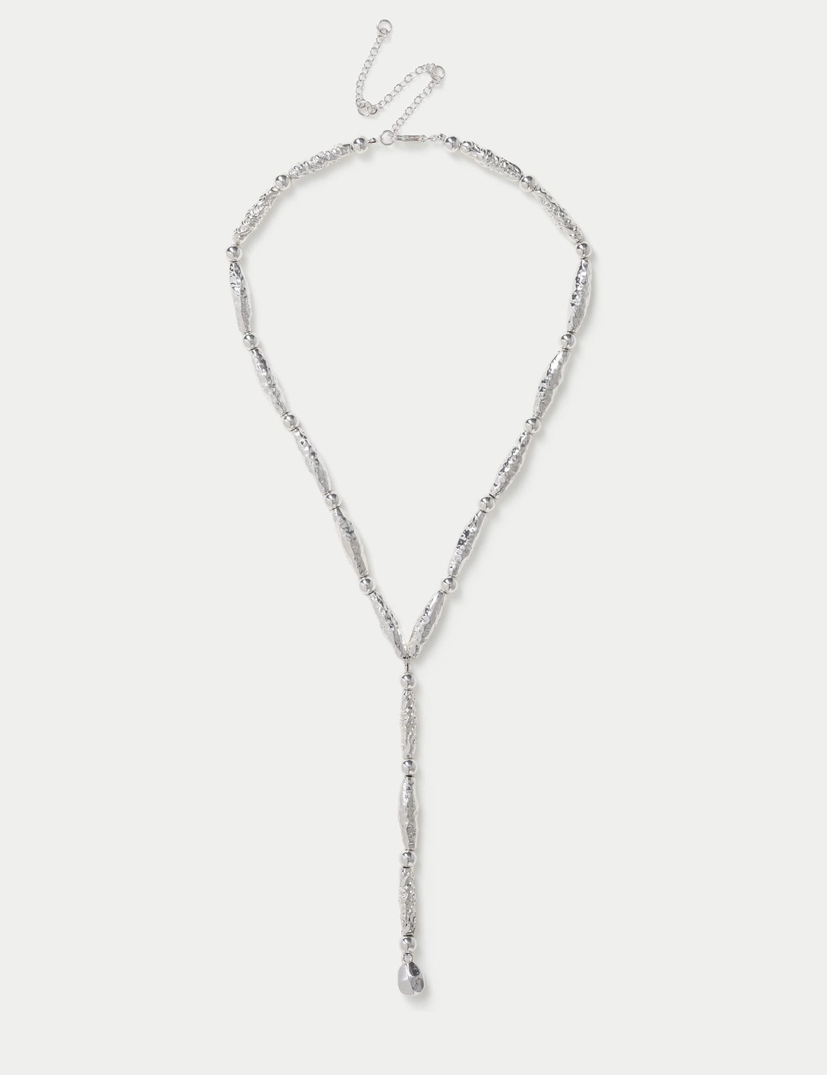 Hammered bead Y-necklace in 90% zinc and 10% brass - British product