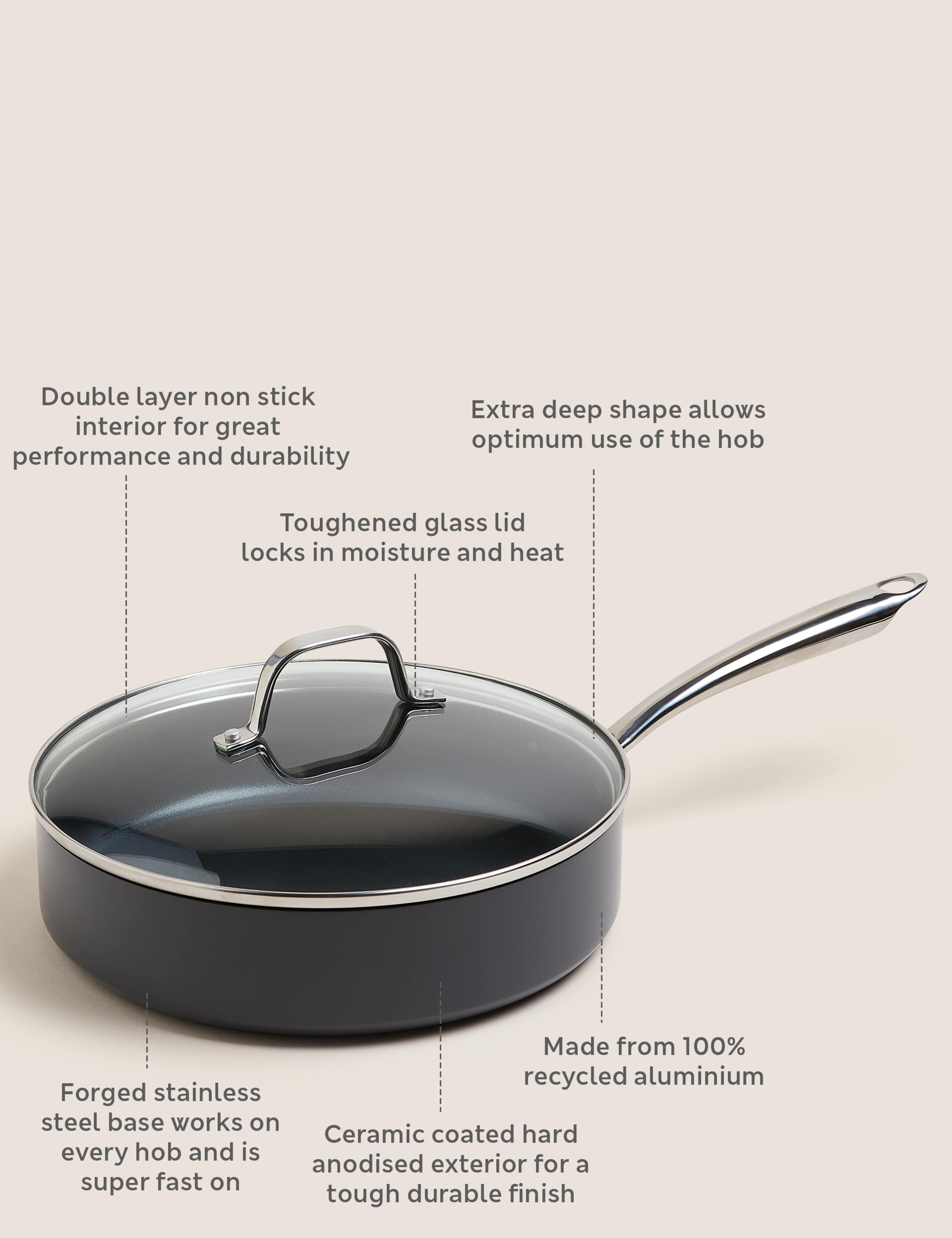 Hard anodised 26cm large sauté pan, UK version