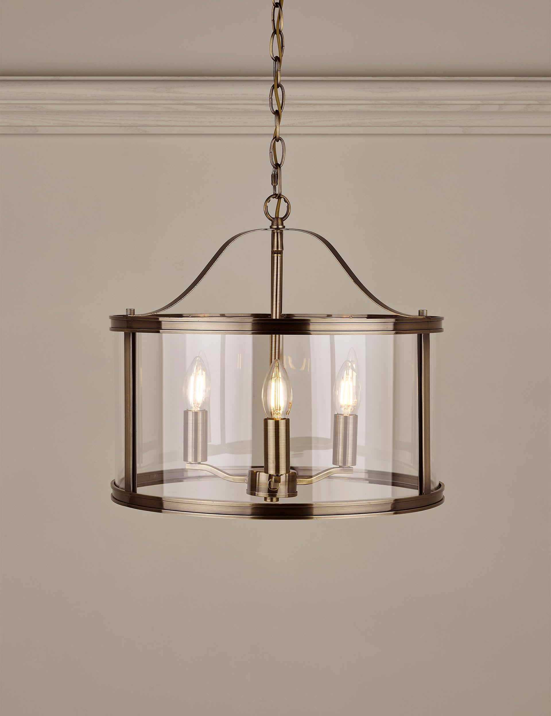 Laura Ashley Harrington 3 light pendant light with antique brass finish (British brand)