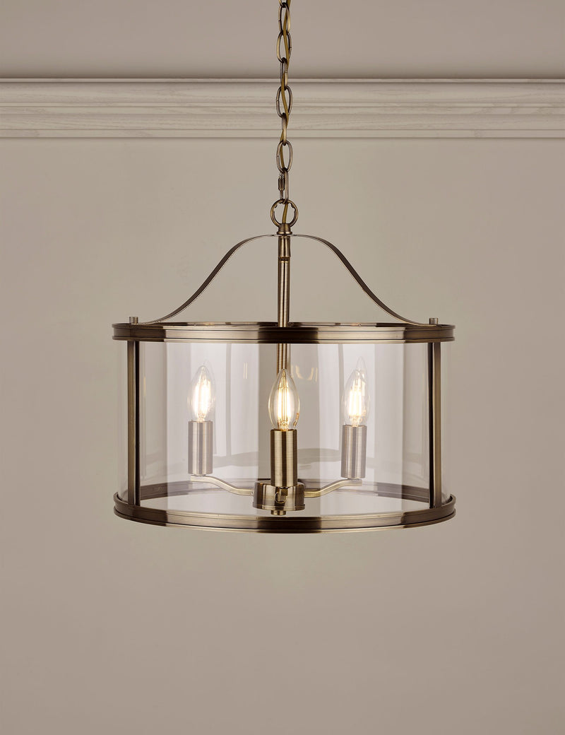 Laura Ashley Harrington 3 light pendant light with antique brass finish (British brand)