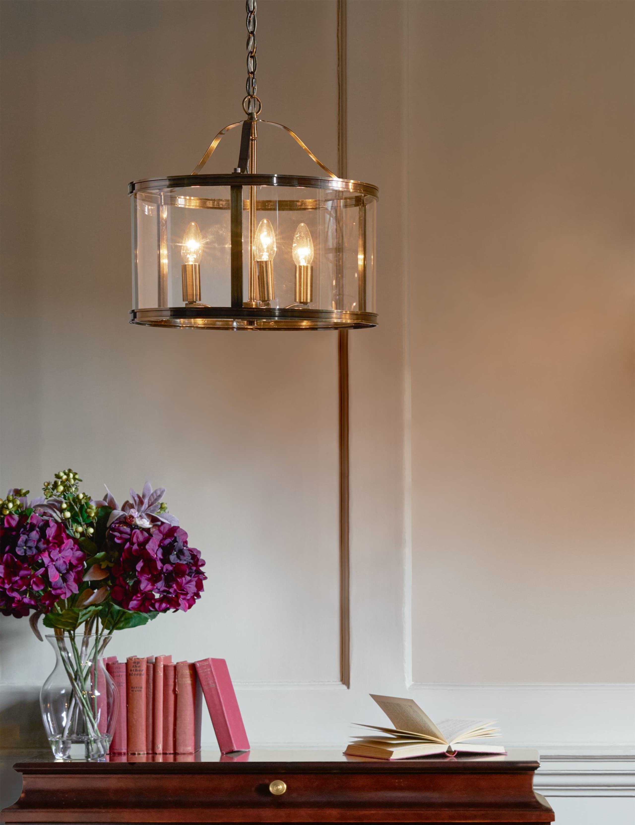 Laura Ashley Harrington 3 light pendant light with antique brass finish (British brand)