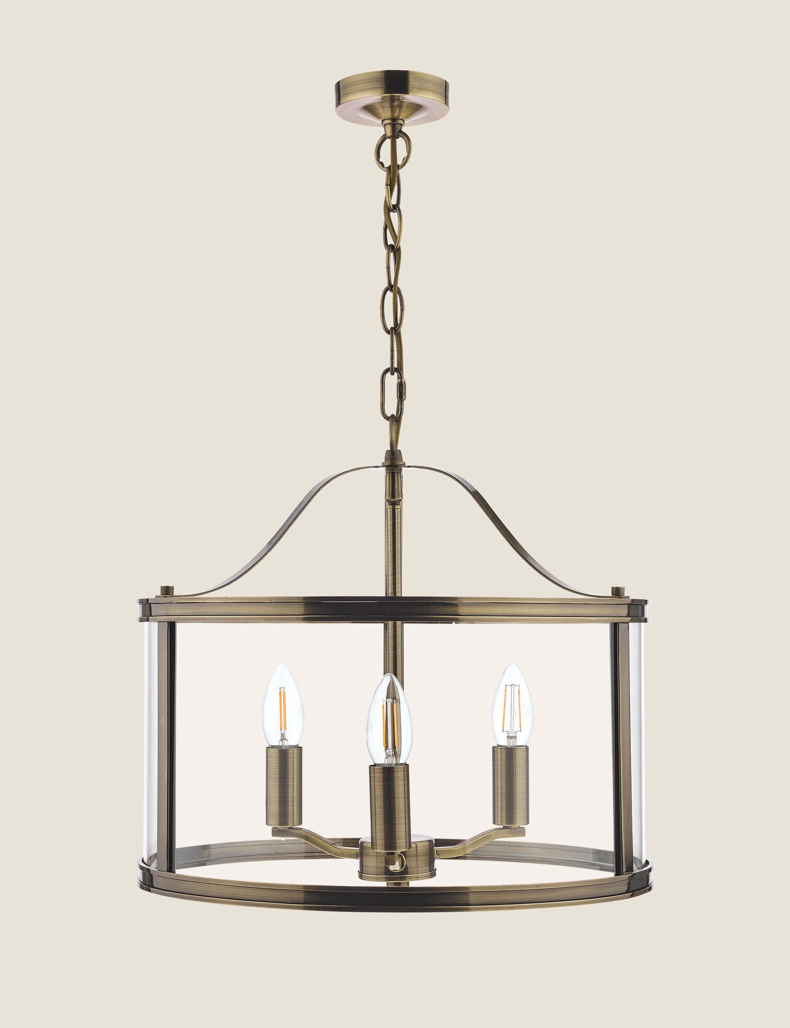 Laura Ashley Harrington 3 light pendant light with antique brass finish (British brand)