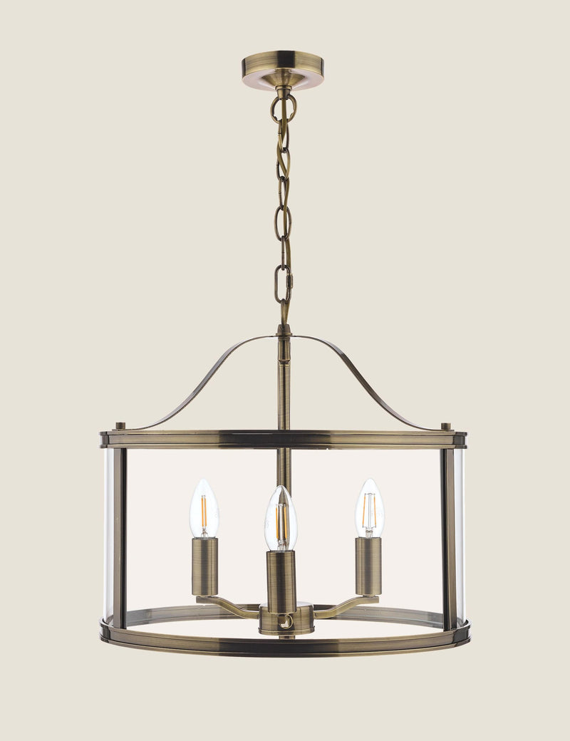 Laura Ashley Harrington 3 light pendant light with antique brass finish (British brand)