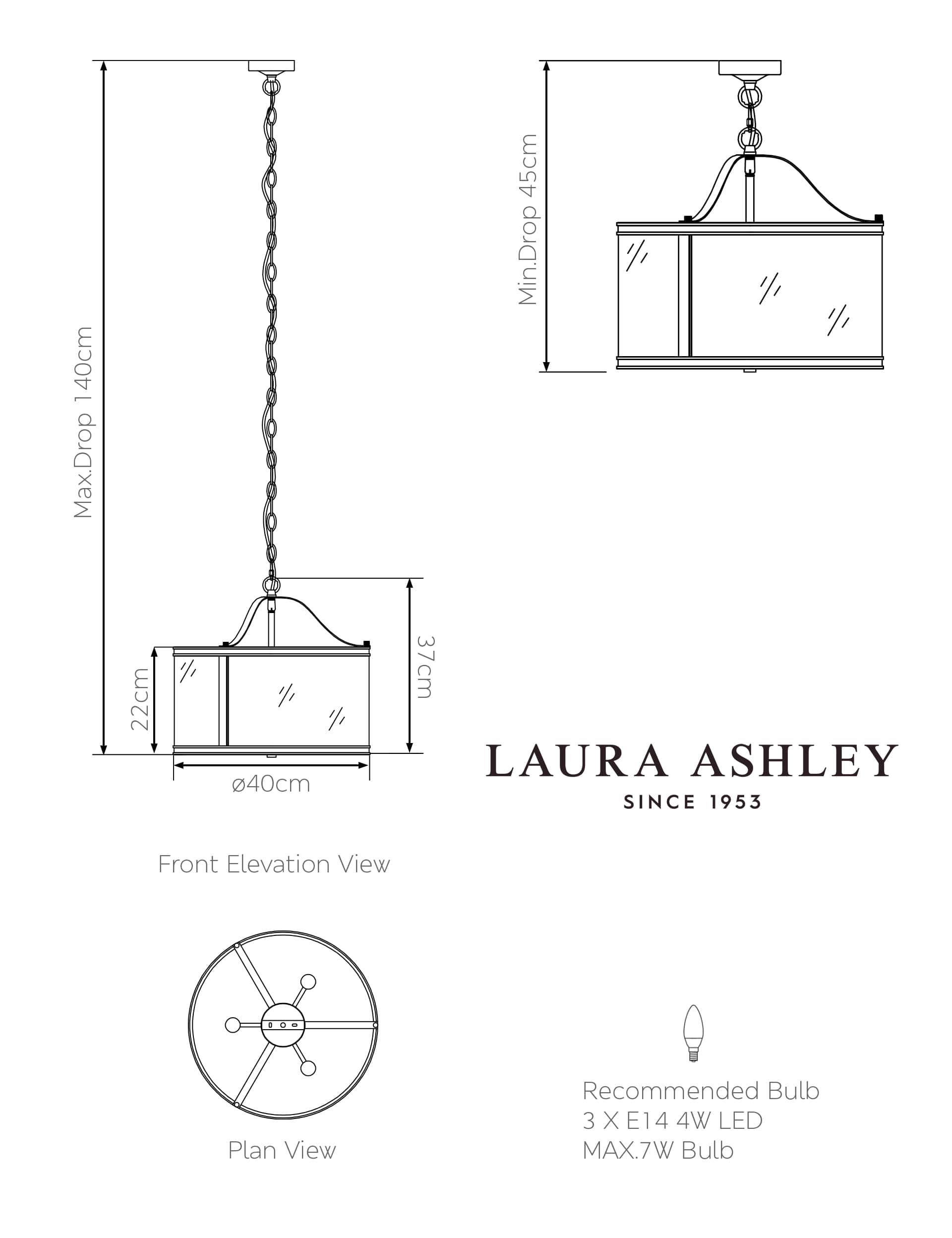Laura Ashley Harrington 3 light pendant - British product