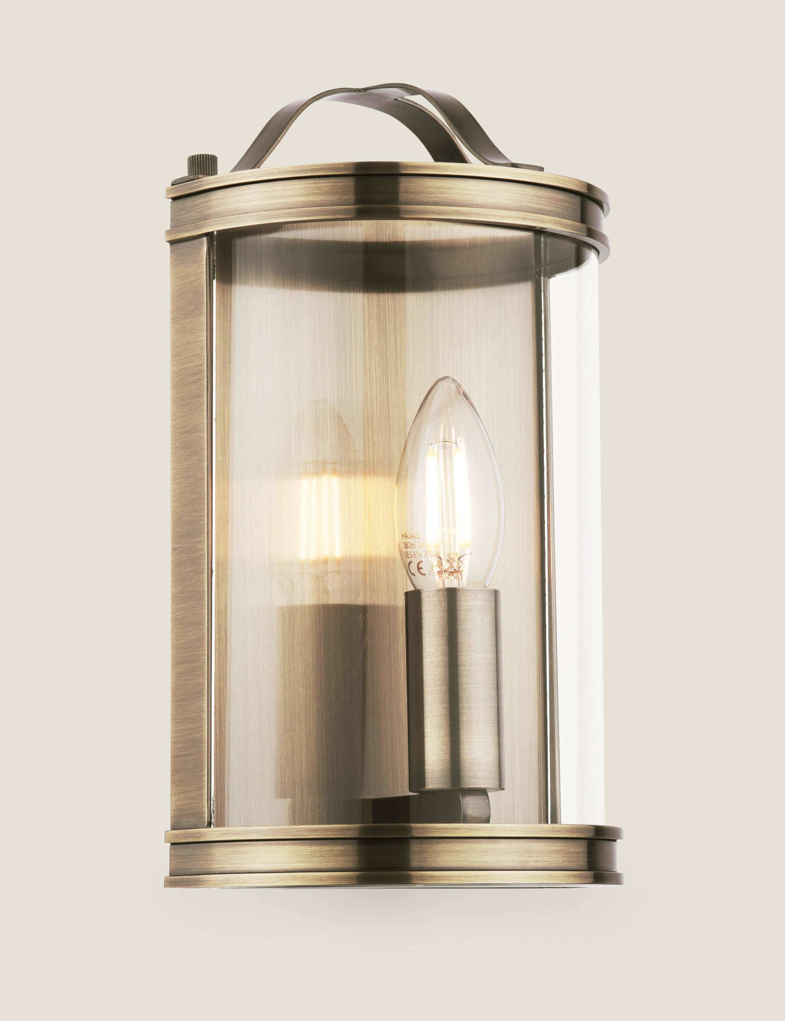 Laura Ashley flush wall light antique brass lantern design, UK version