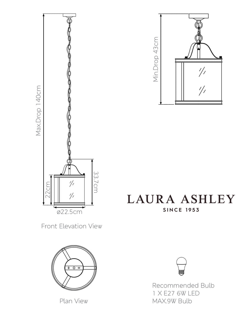 Laura Ashley Harrington metal pendant light 337mm (British brand)