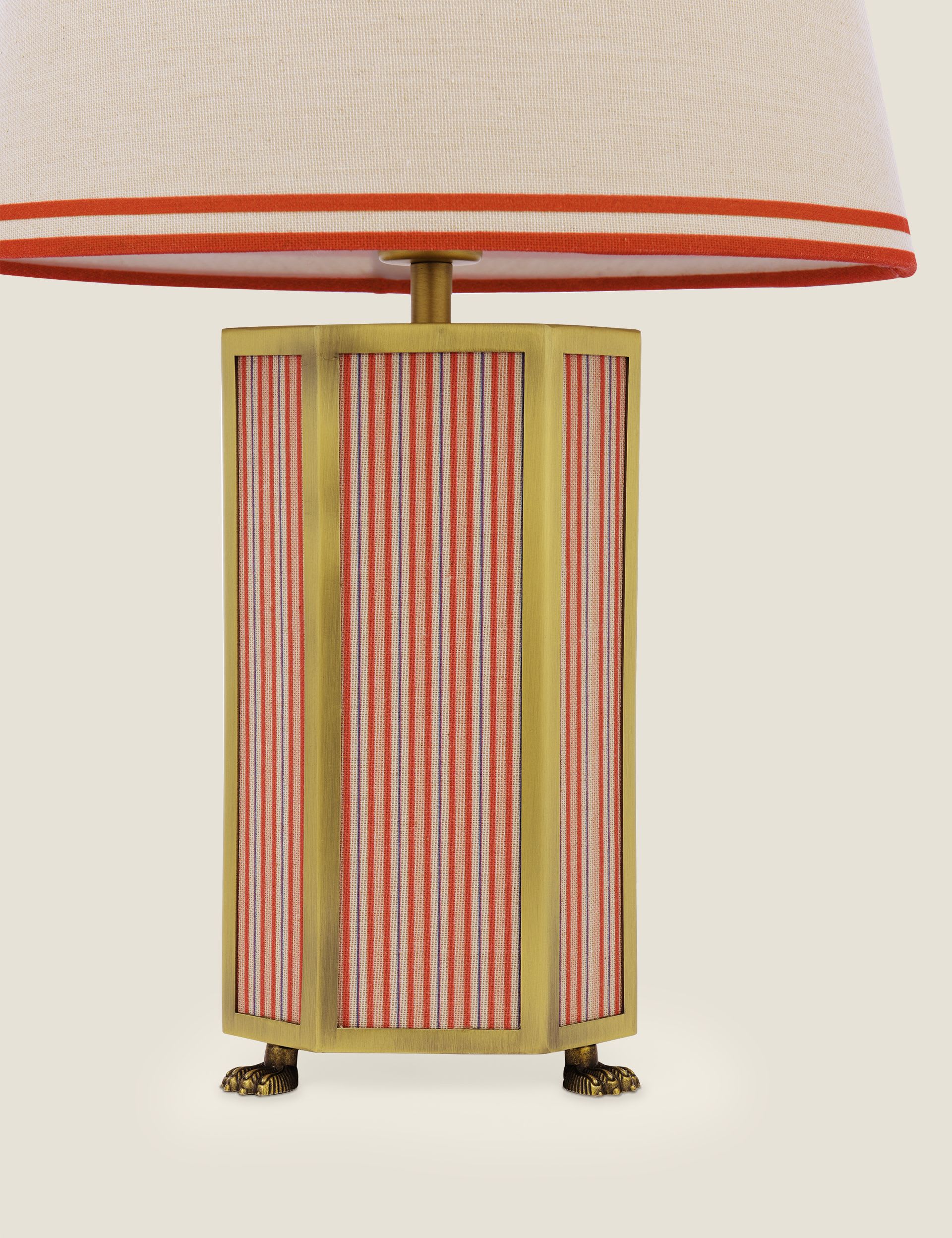 Joules Helmingham table lamp with antique brass and striped fabric (British brand)