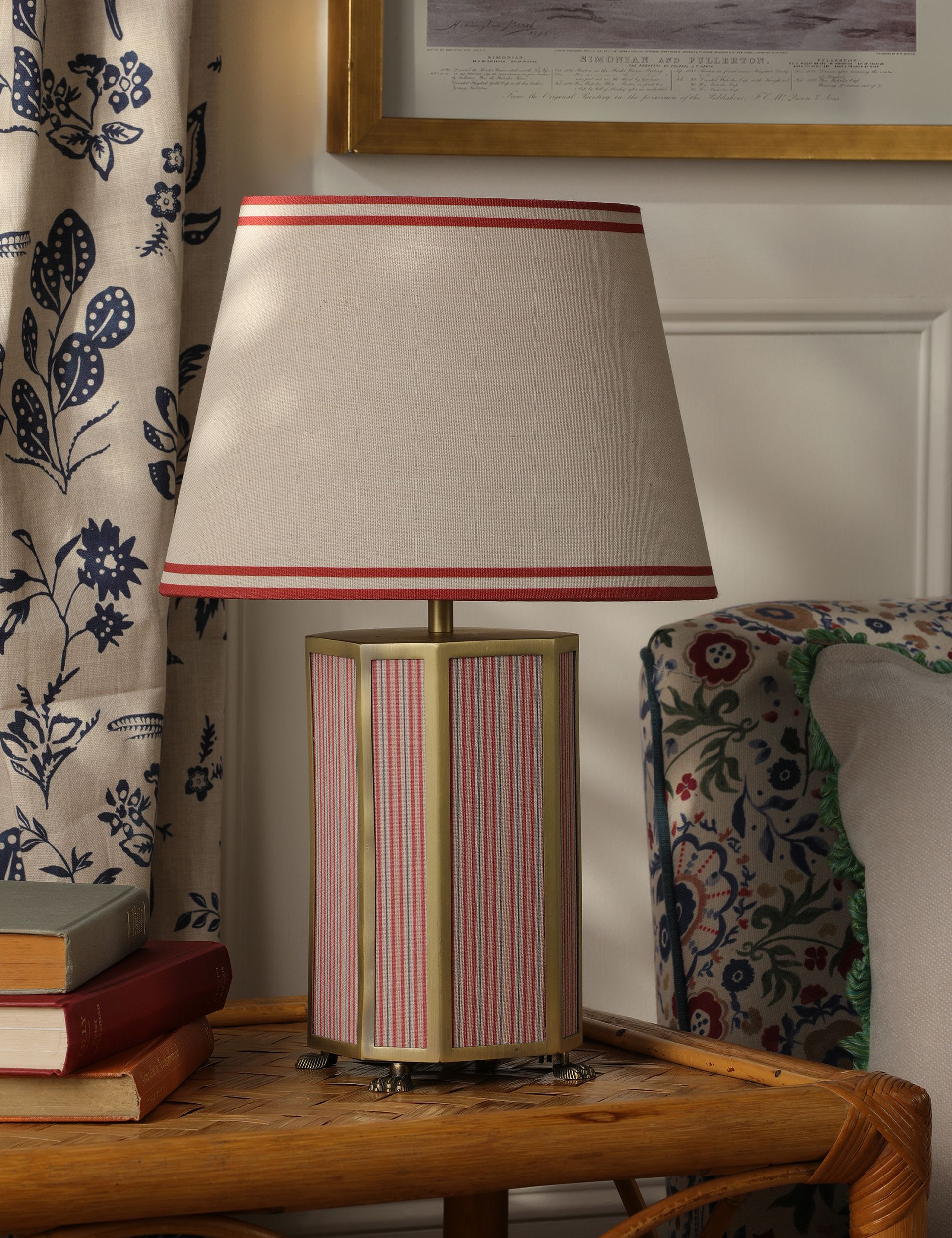 Joules Helmingham table lamp with antique brass and striped fabric (British brand)