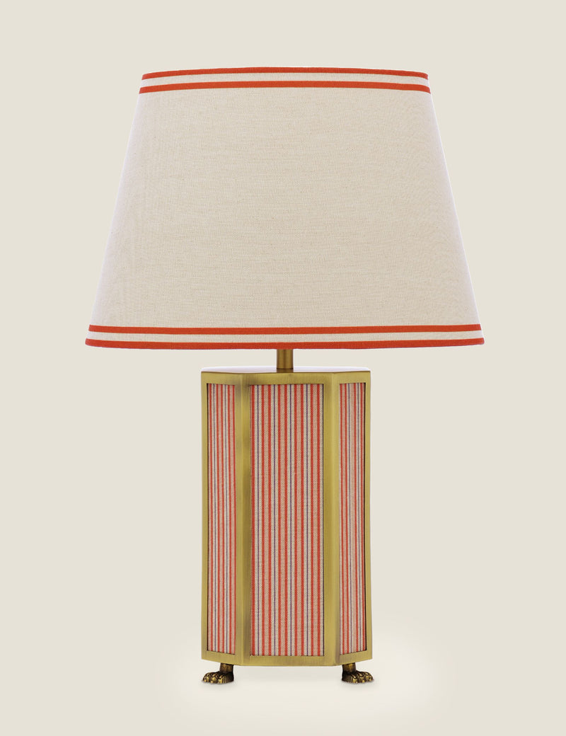 Joules Helmingham table lamp with antique brass and striped fabric (British brand)