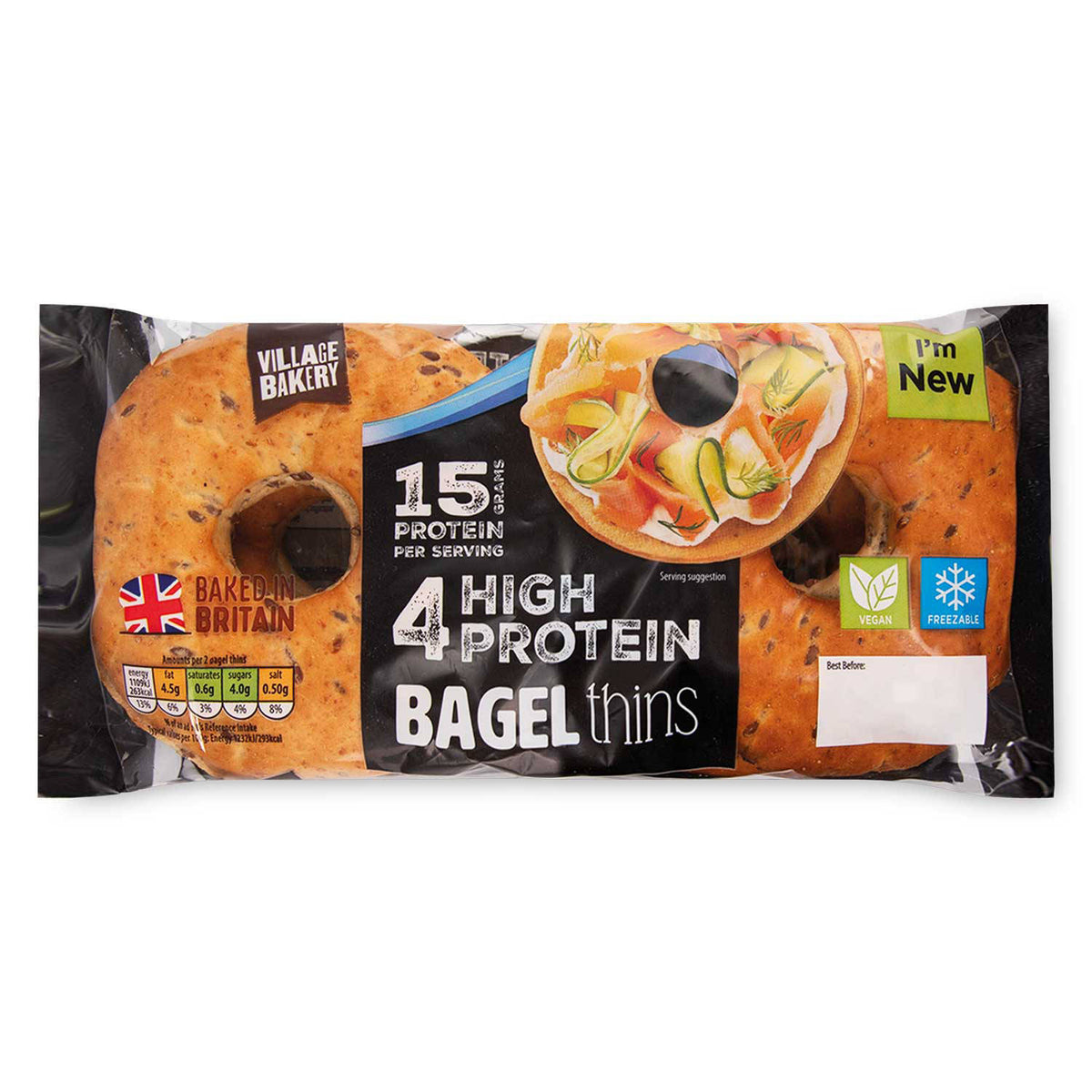 High protein bagel thins bakery product (British brand)