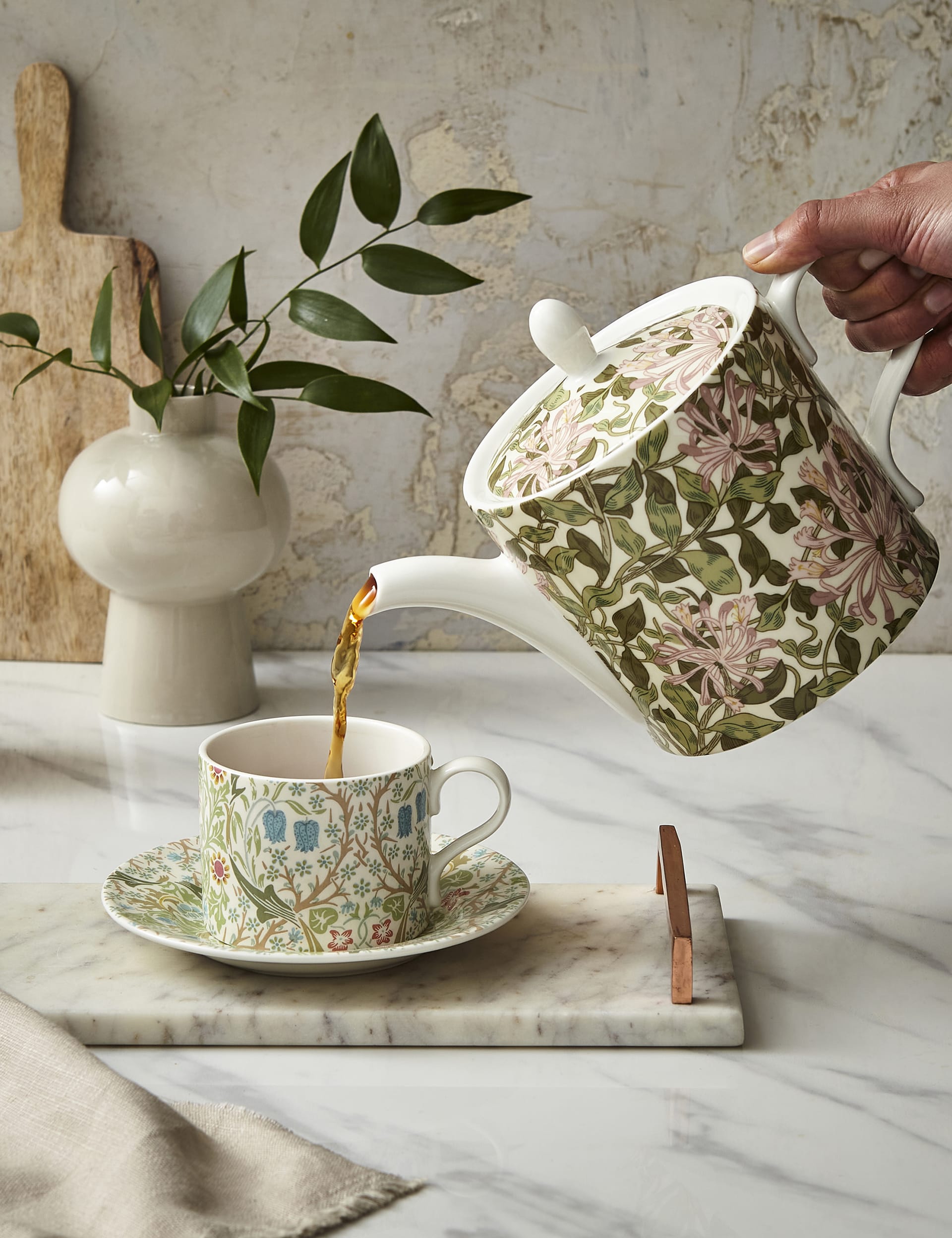 Morris & Co Honeysuckle porcelain teapot, imported from the UK
