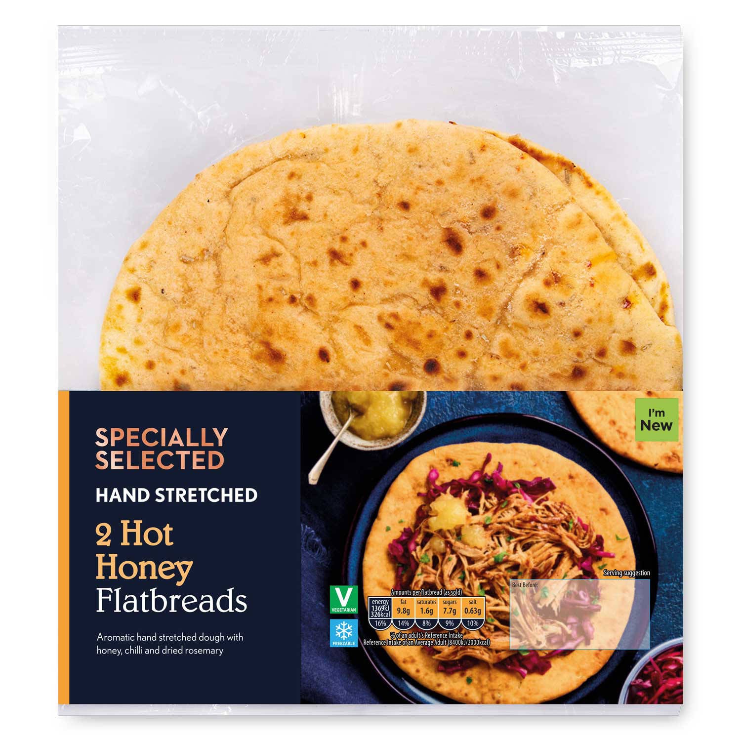 Hot honey flatbreads with wheat flour, imported from the UK