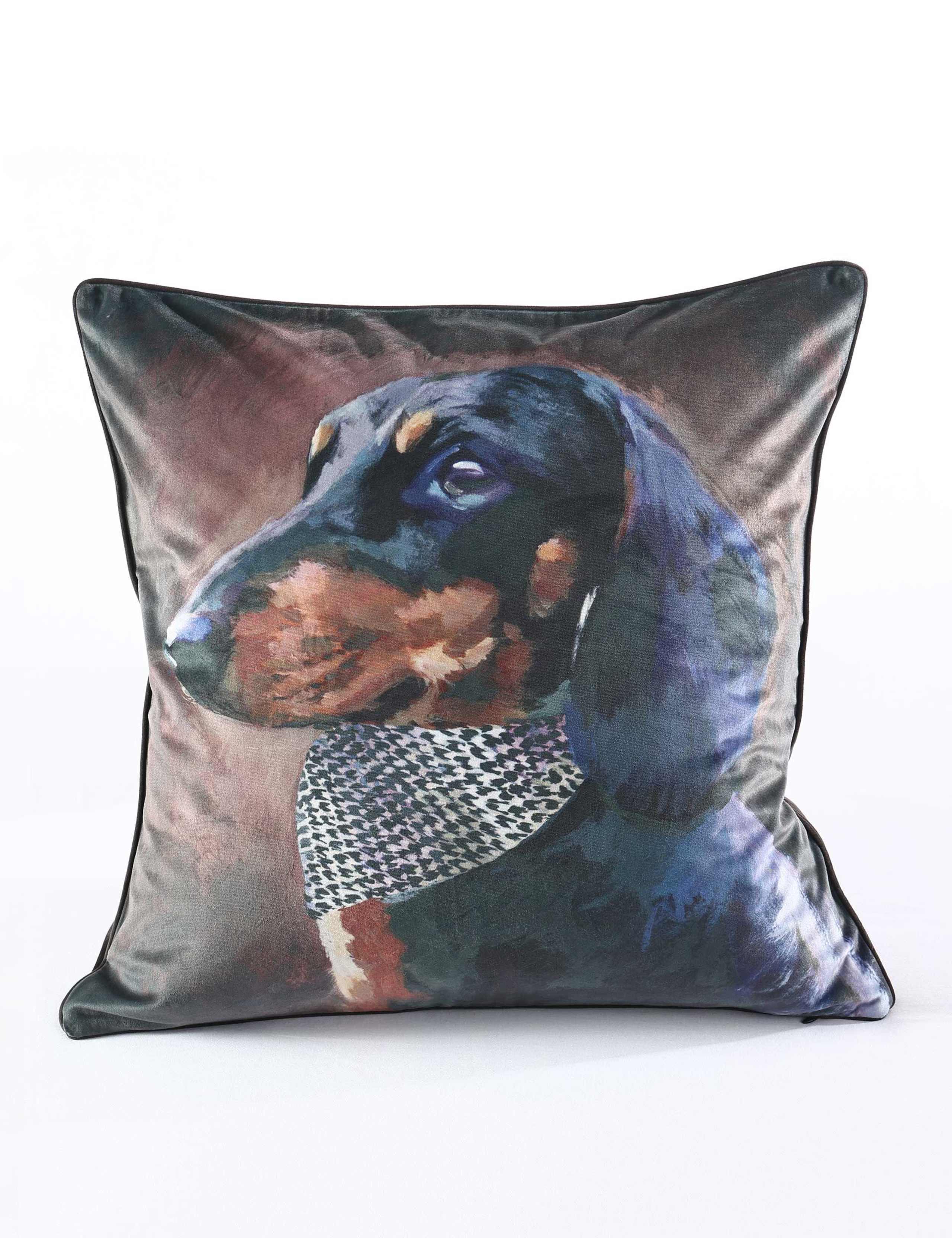 MM Linen houndstooth dachshund cushion 50x50cm, imported from the UK