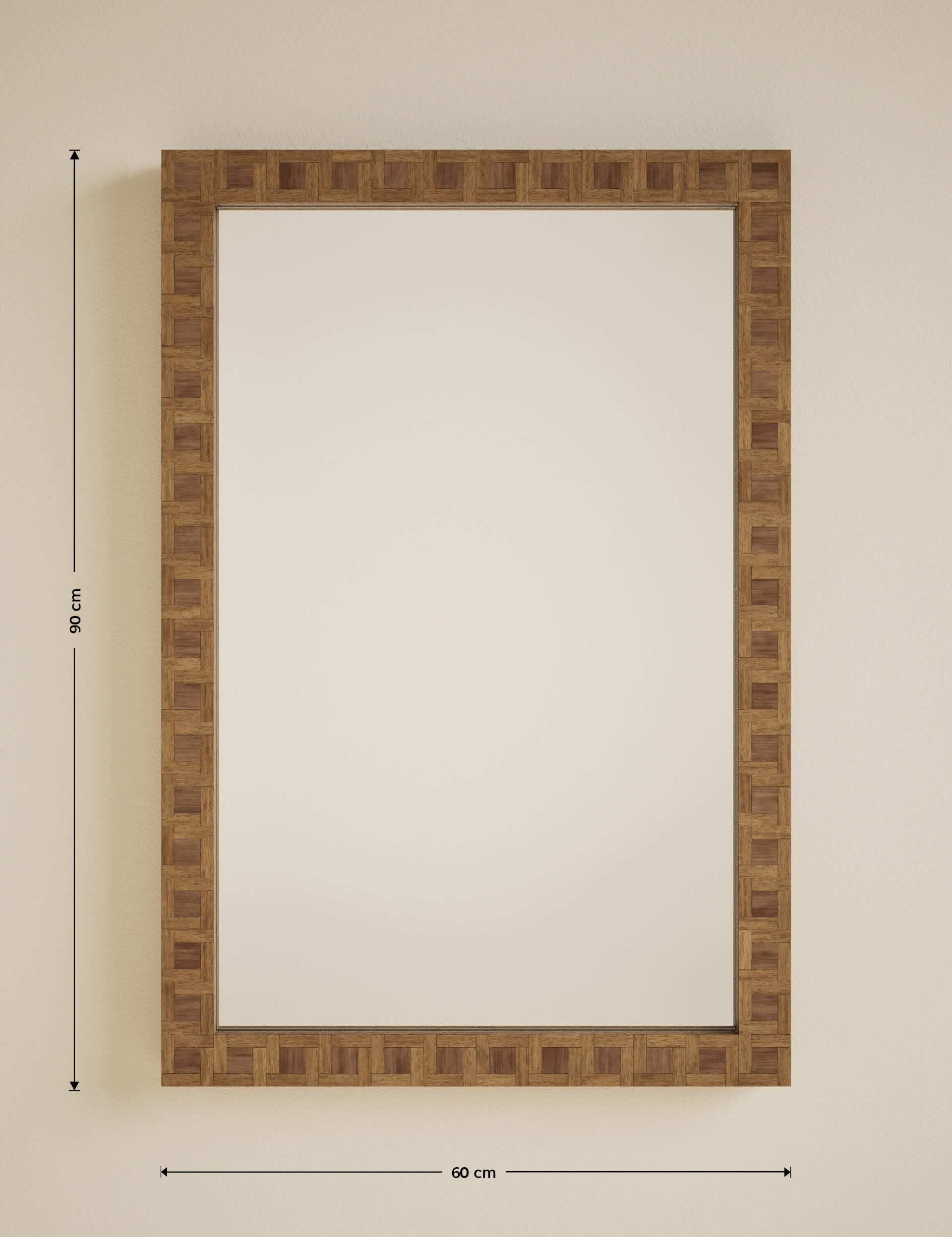 Hugo marquetry wood rectangular wall mirror 90x60cm - British product