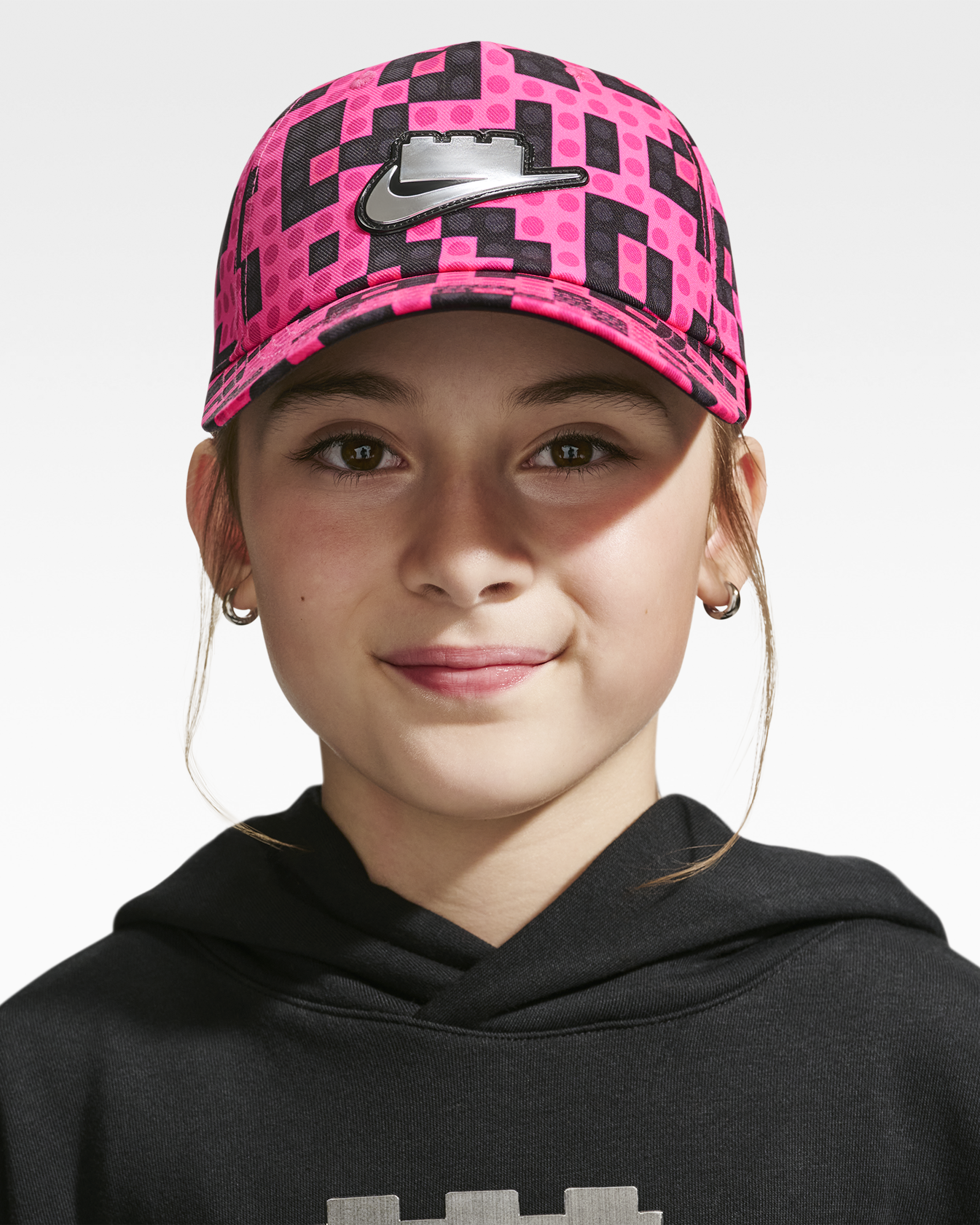 Nike x LEGO big kids hat pink and black brick print (British brand)