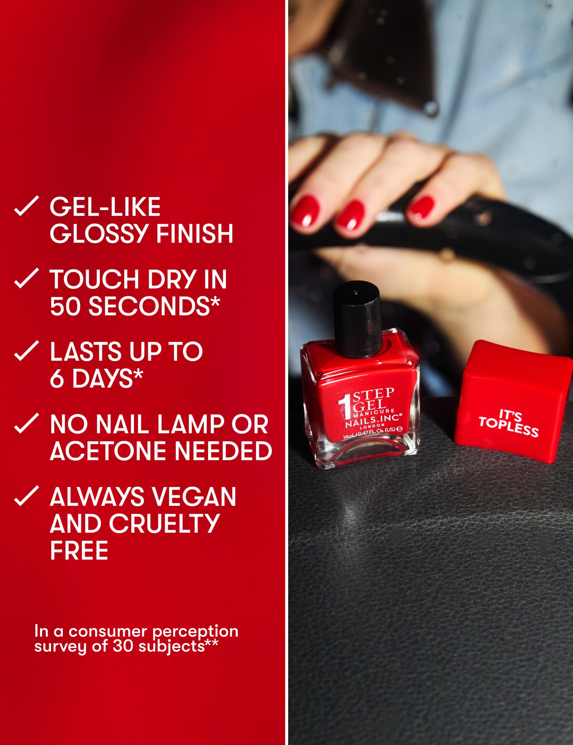 Nails.INC It's Topless 1-step gel nail polish 14ml, imported from the UK