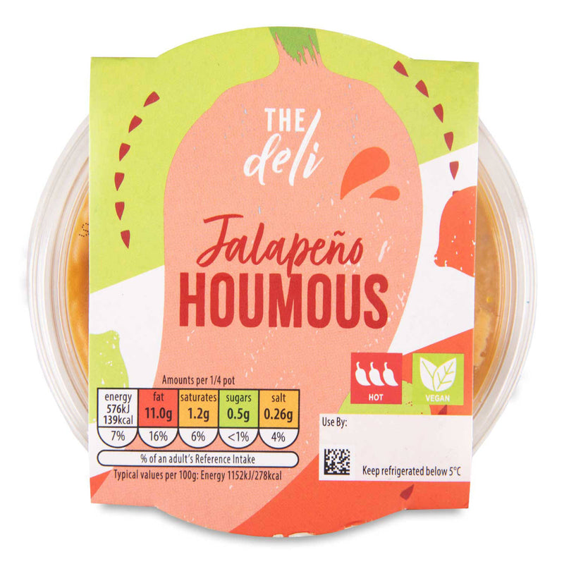 Jalapeño houmous dip with red jalapeno peppers (British brand)